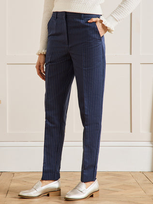 Pantalon droit rayé femme lin et coton Joy
