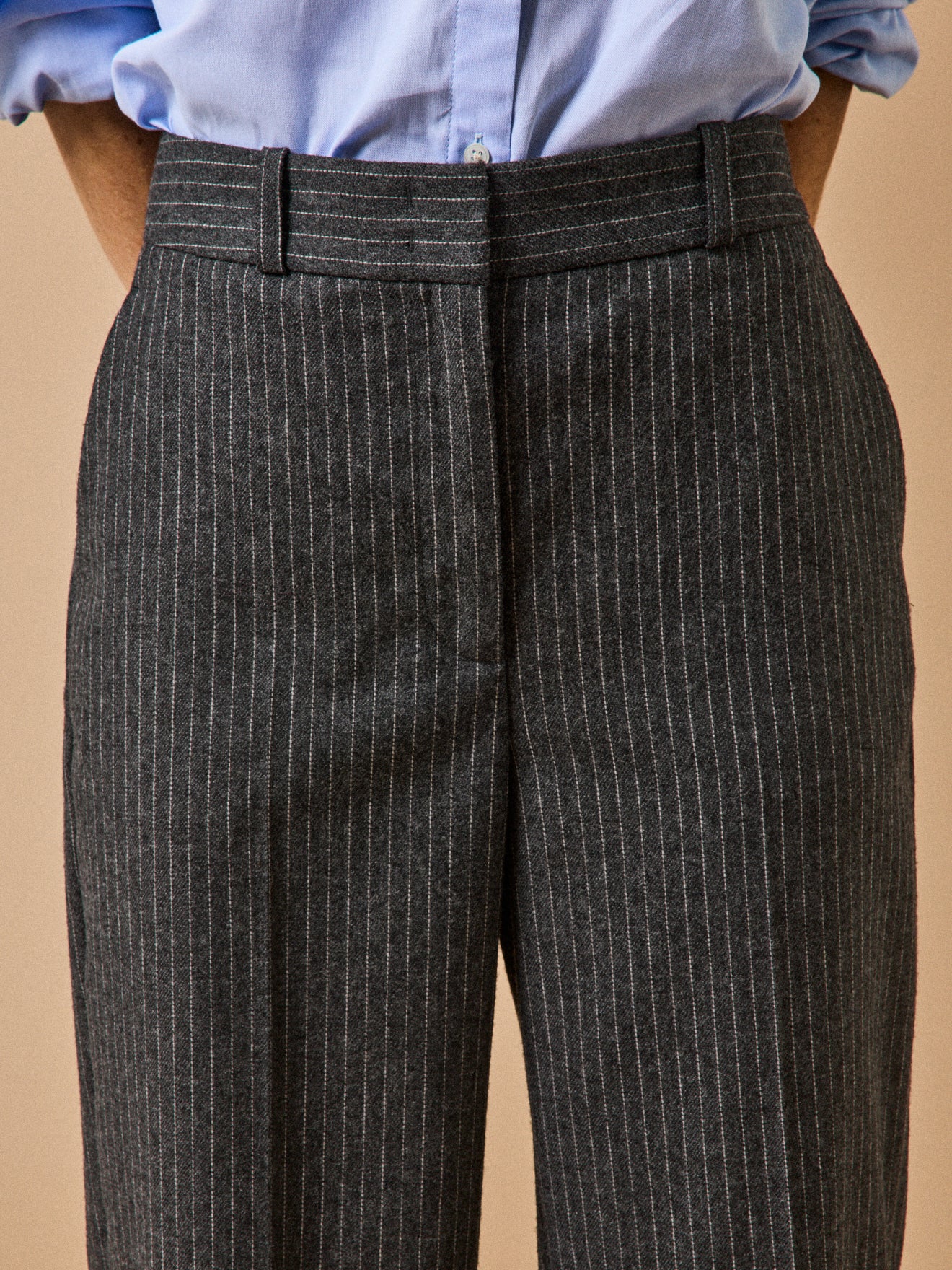 Pantalon droit tailleur lainage rayé femme Alma