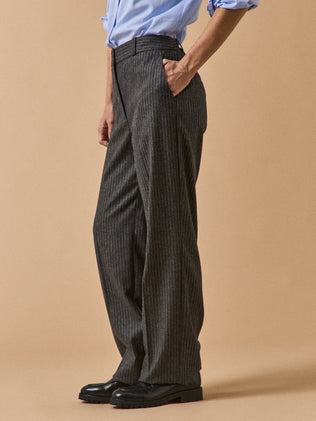 Pantalon droit tailleur lainage rayé femme Alma