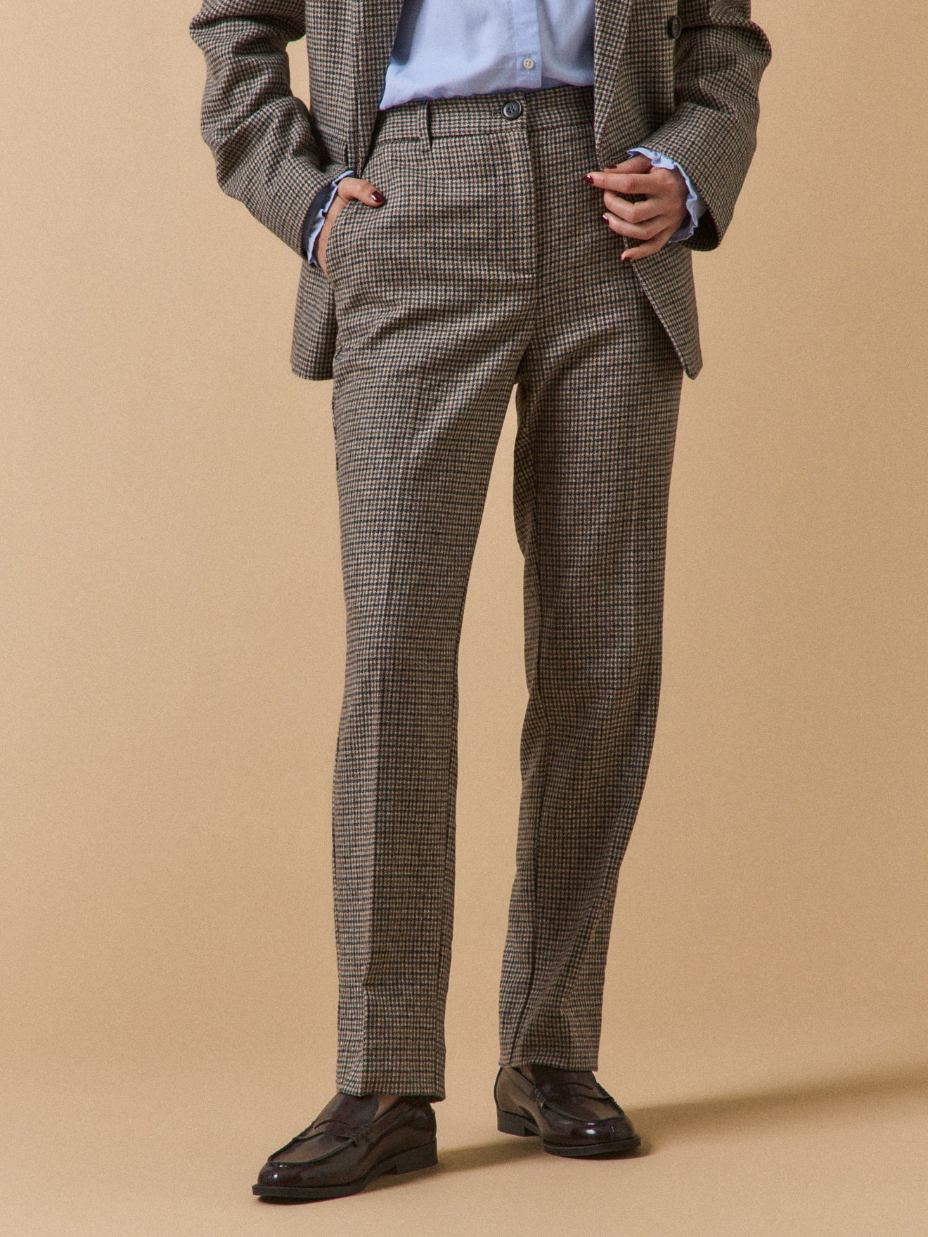 Damen-Zigarettenhose aus Wolltuch mit kleinen Karos Léa