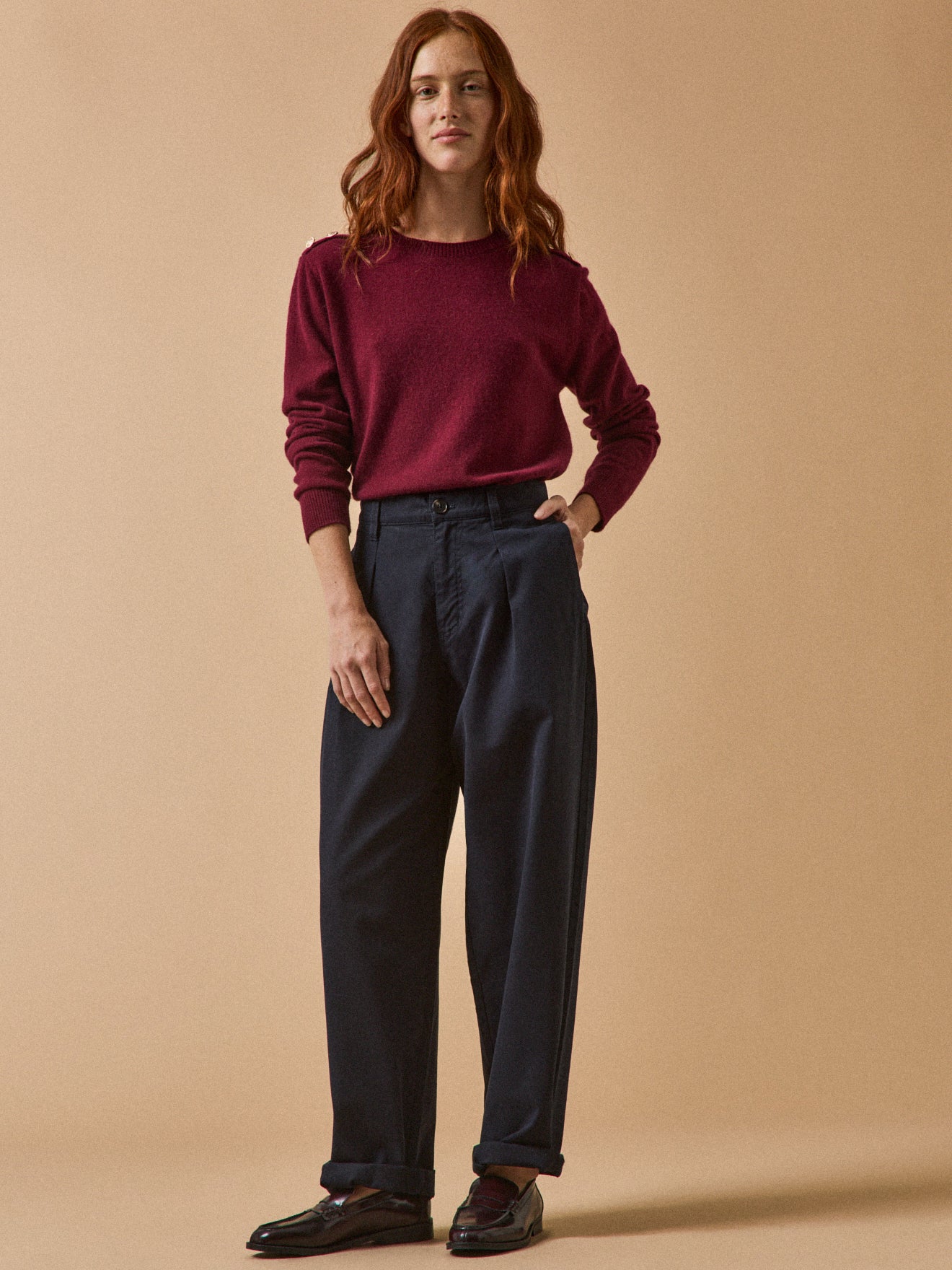 Gerade Damen-Karottenhose aus Baumwoll-Twill Céléstine