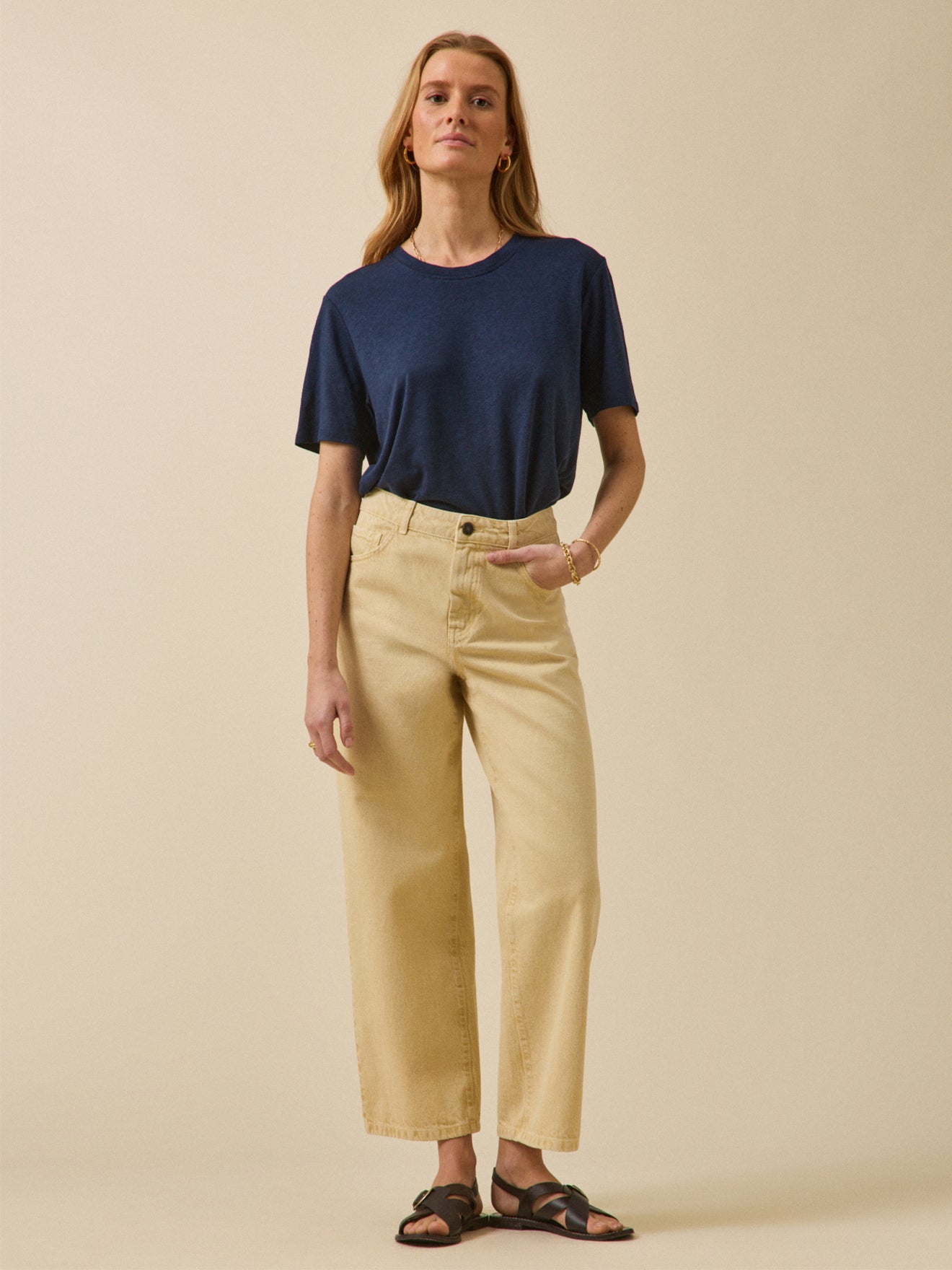 Damen-Jeans mit weitem Bein aus Bio-Baumwolle