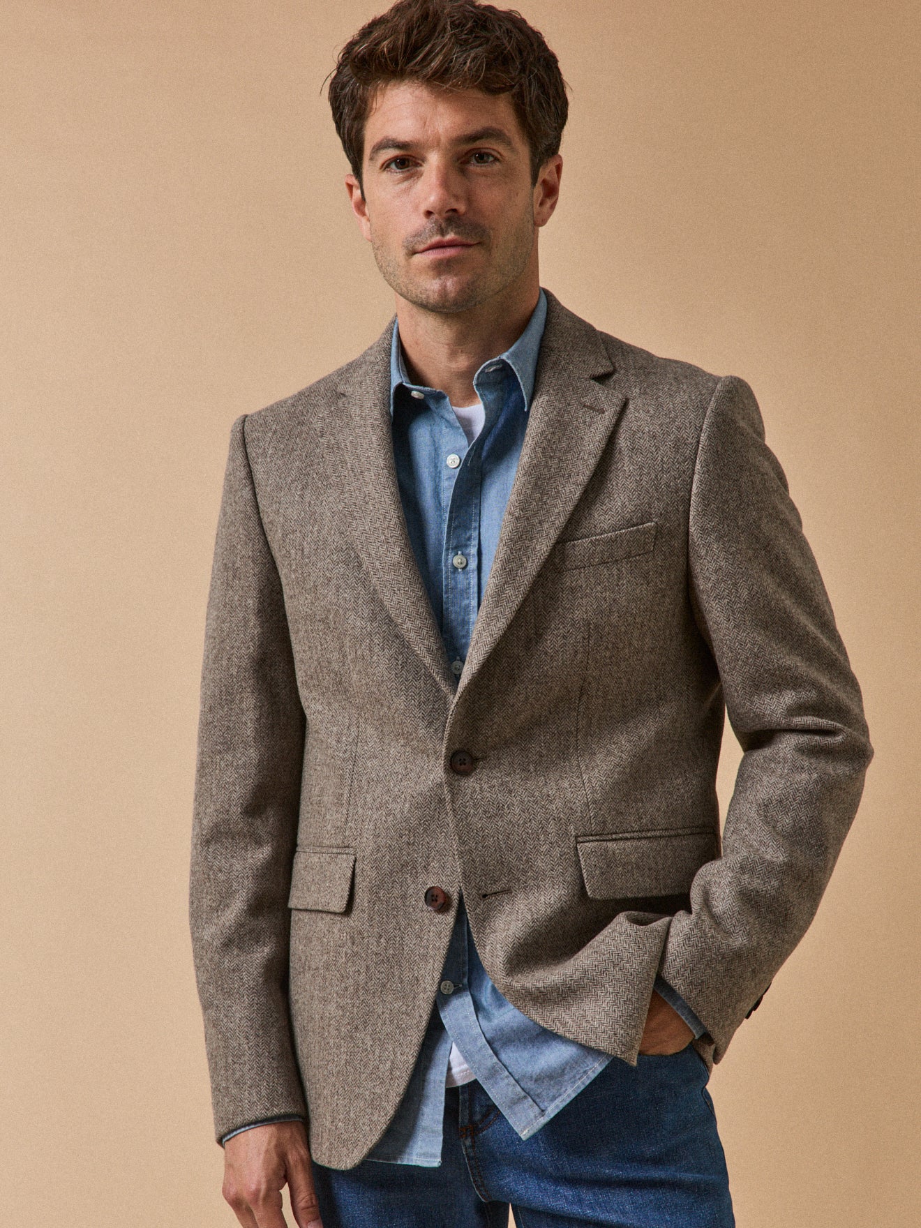 Herren Fischgrat-Blazer aus reiner Wolle