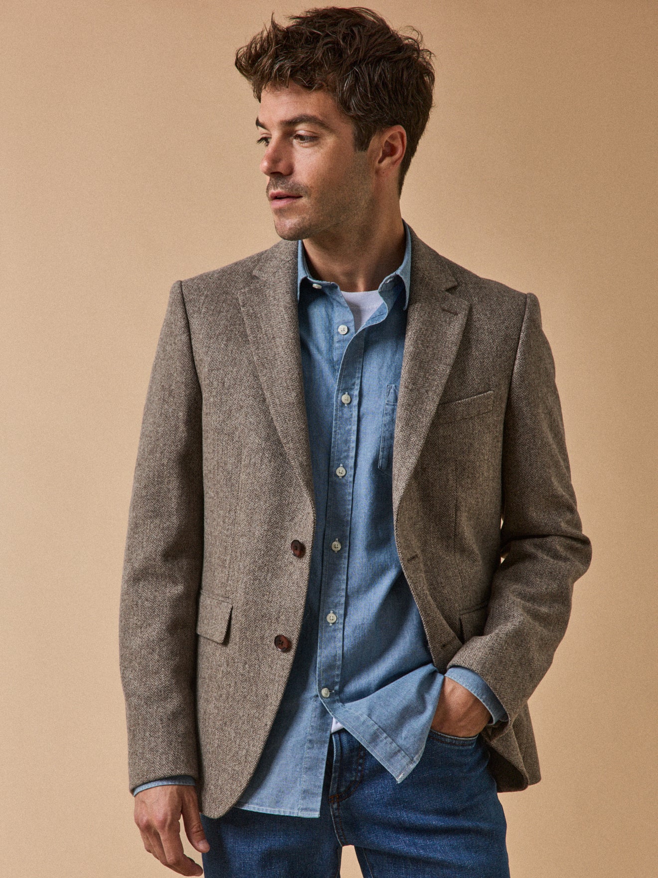 Herren Fischgrat-Blazer aus reiner Wolle