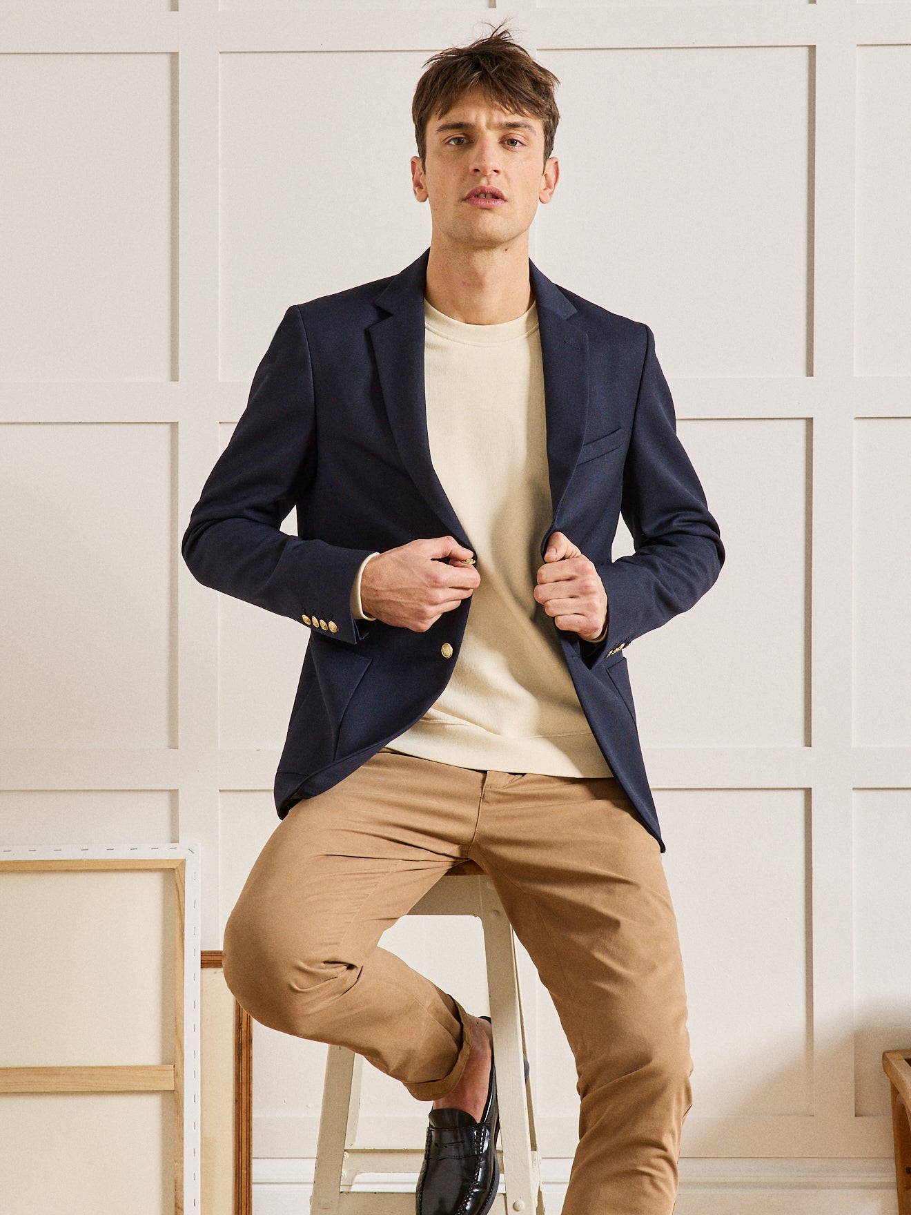 Veste blazer en twill homme boutons dorés