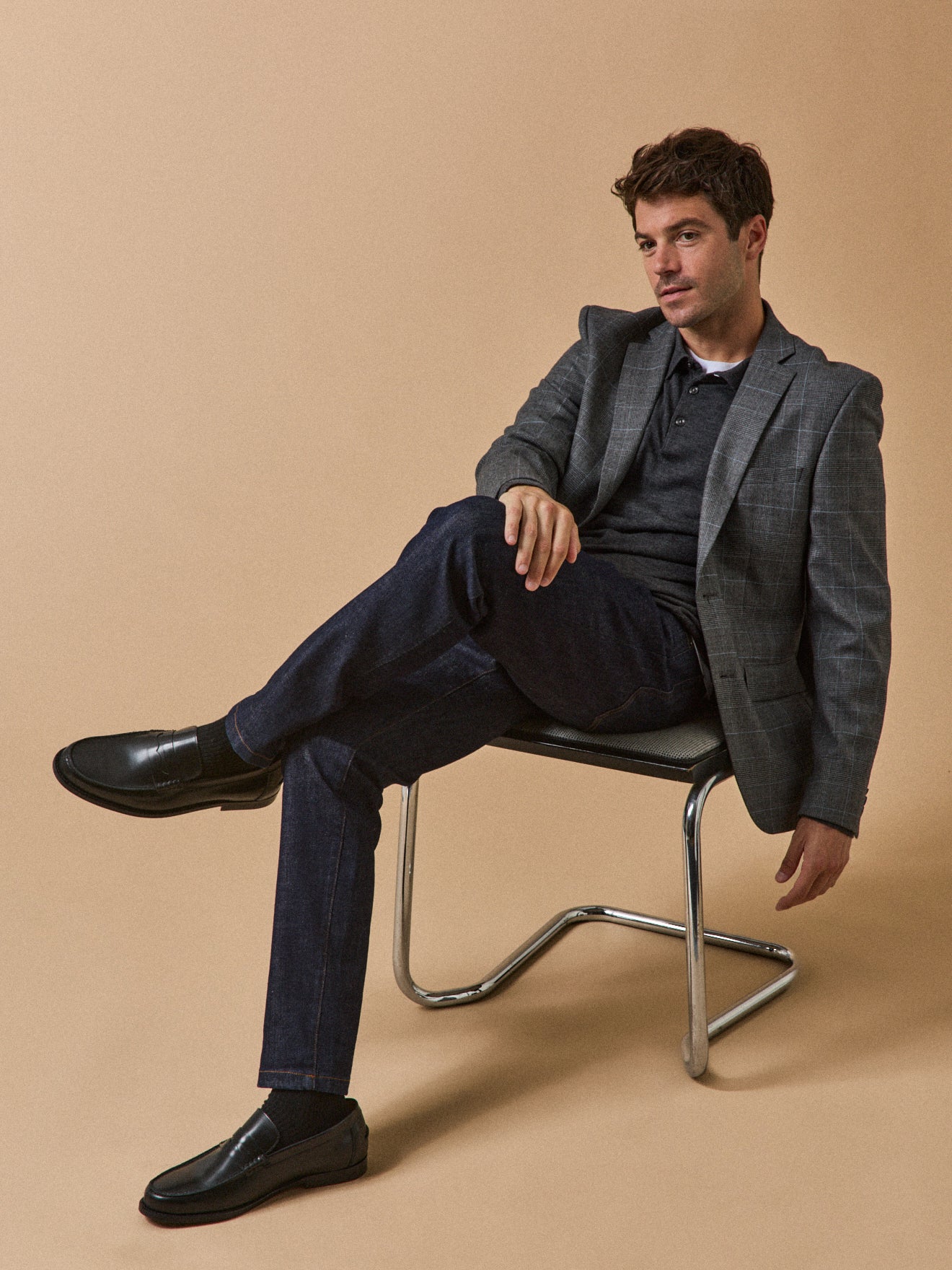 Herren-Blazer aus kühlem Wolltuch mit Glencheck-Muster