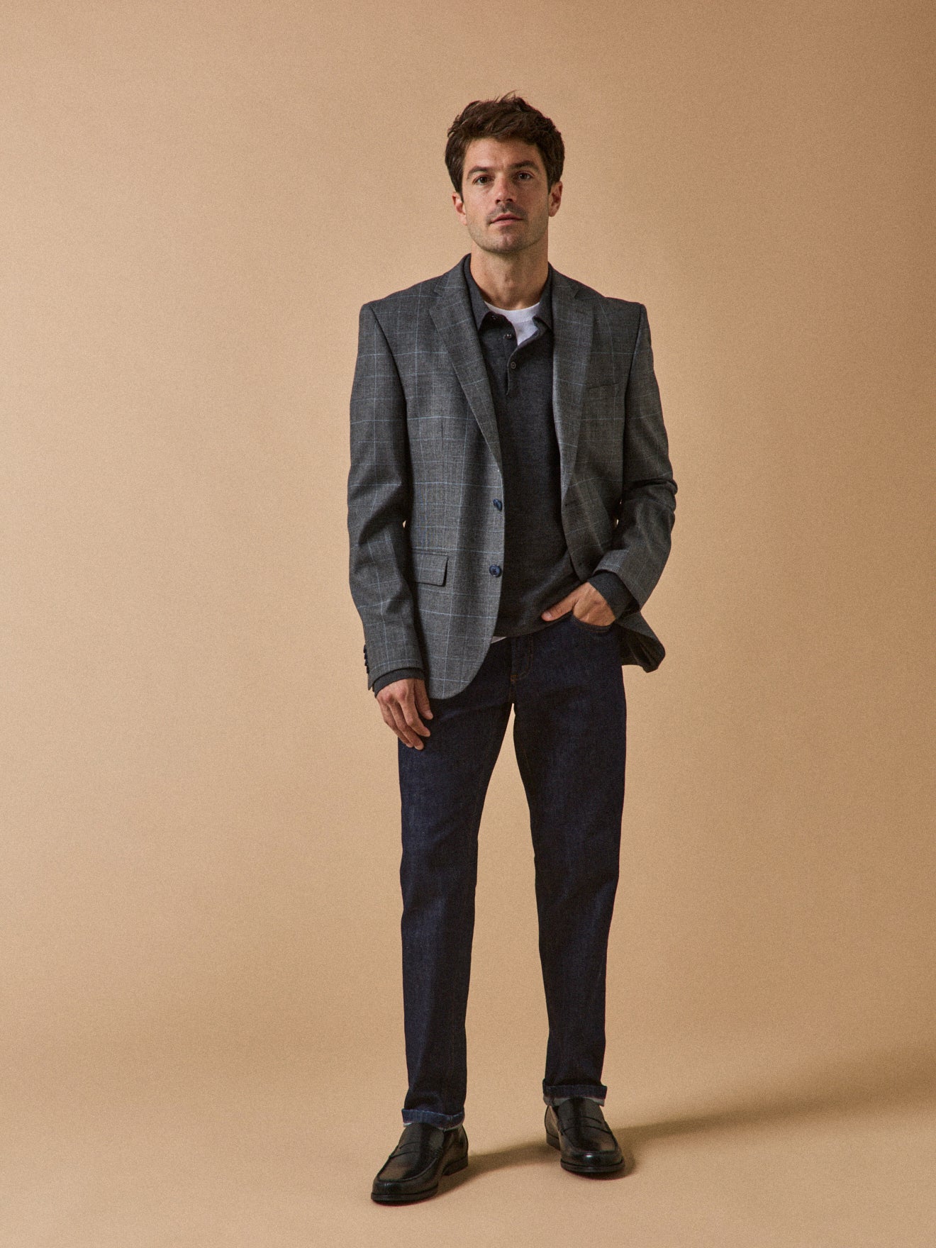 Herren-Blazer aus kühlem Wolltuch mit Glencheck-Muster