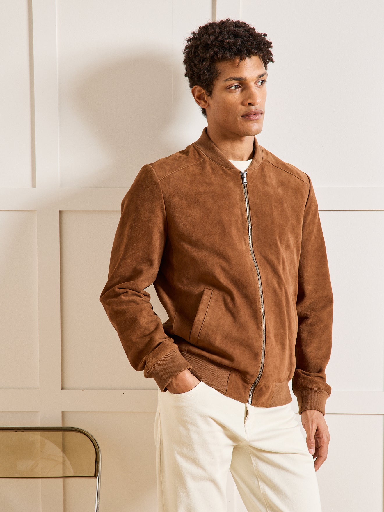 Blouson zippé velours de chèvre homme