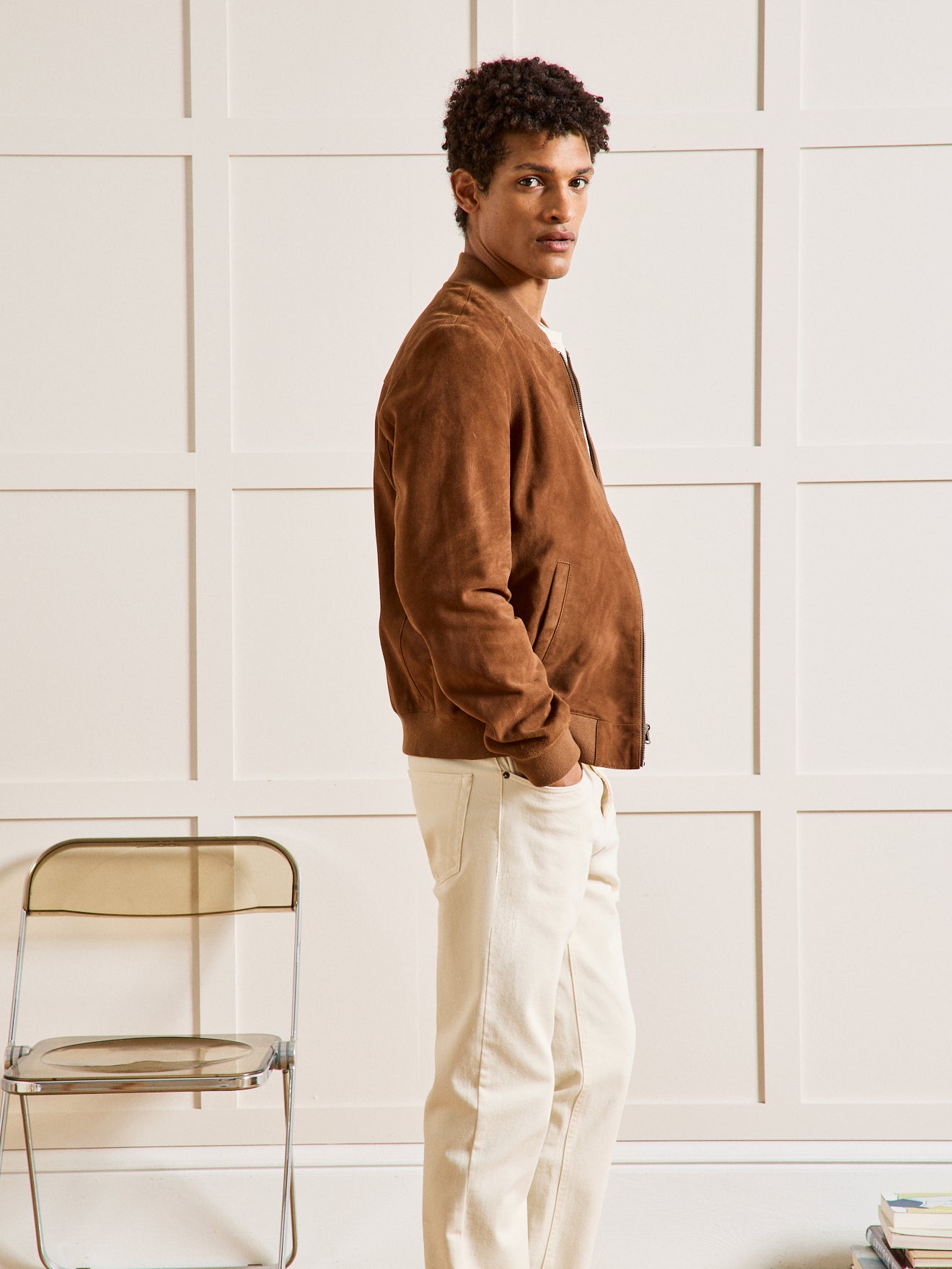 Blouson zippé velours de chèvre homme