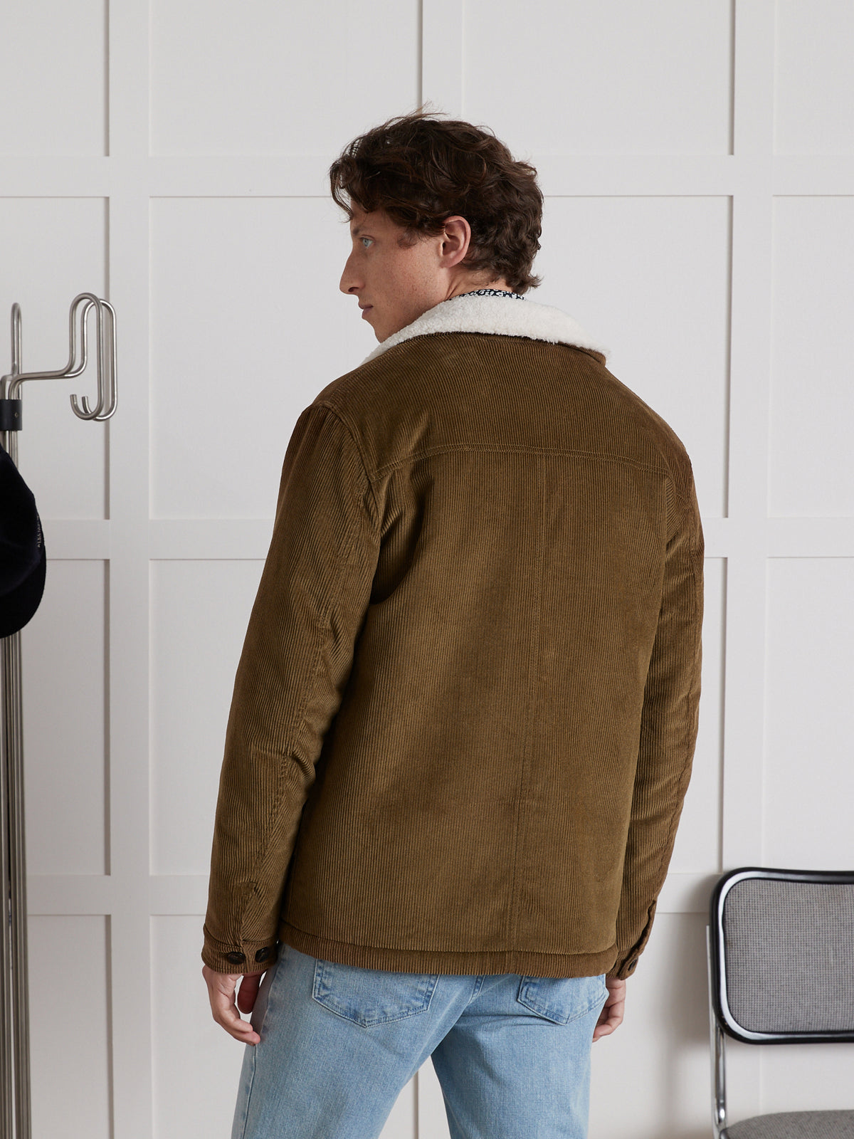 Veste worker velours col sherpa homme
