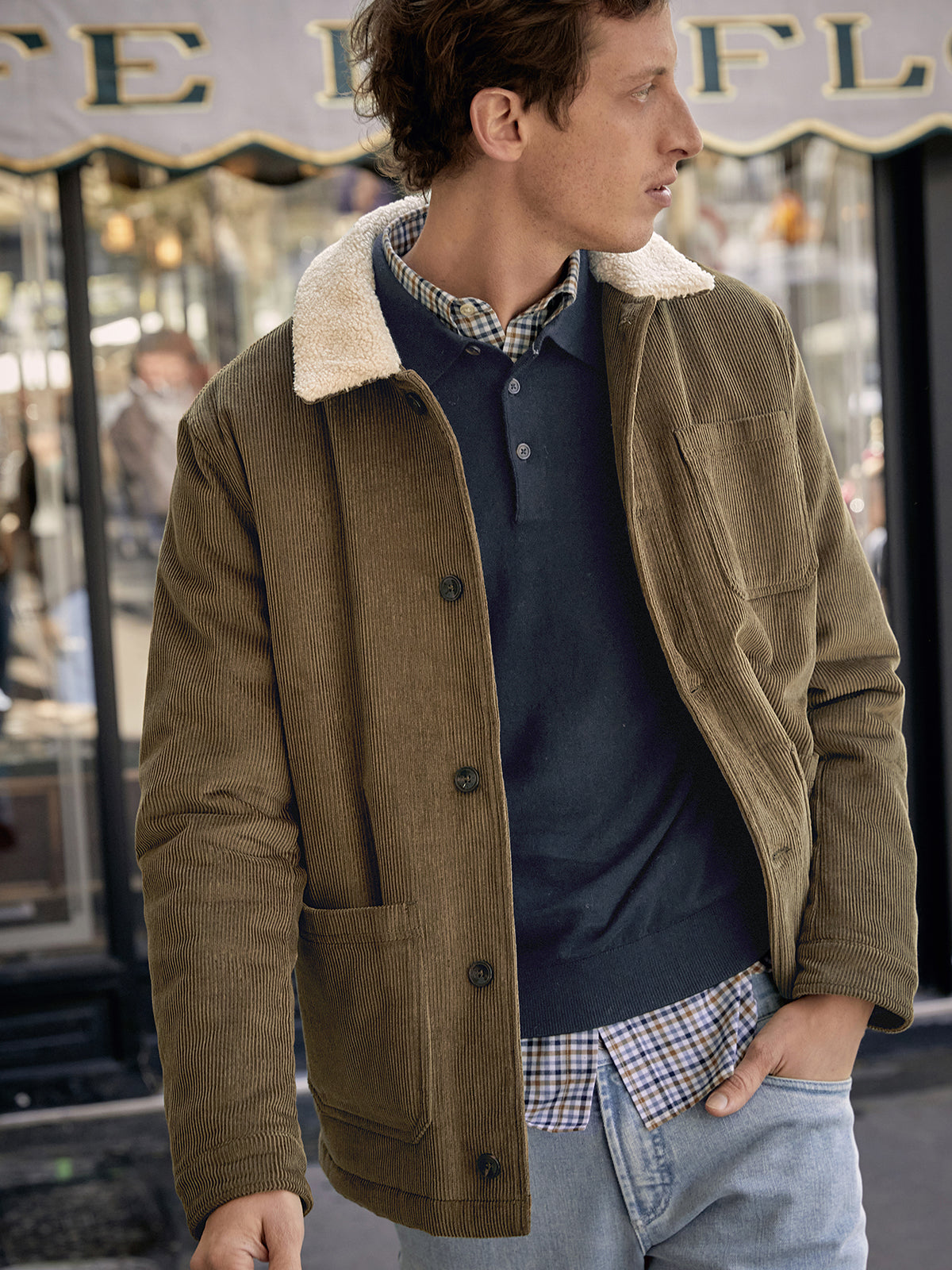 Veste worker velours col sherpa homme