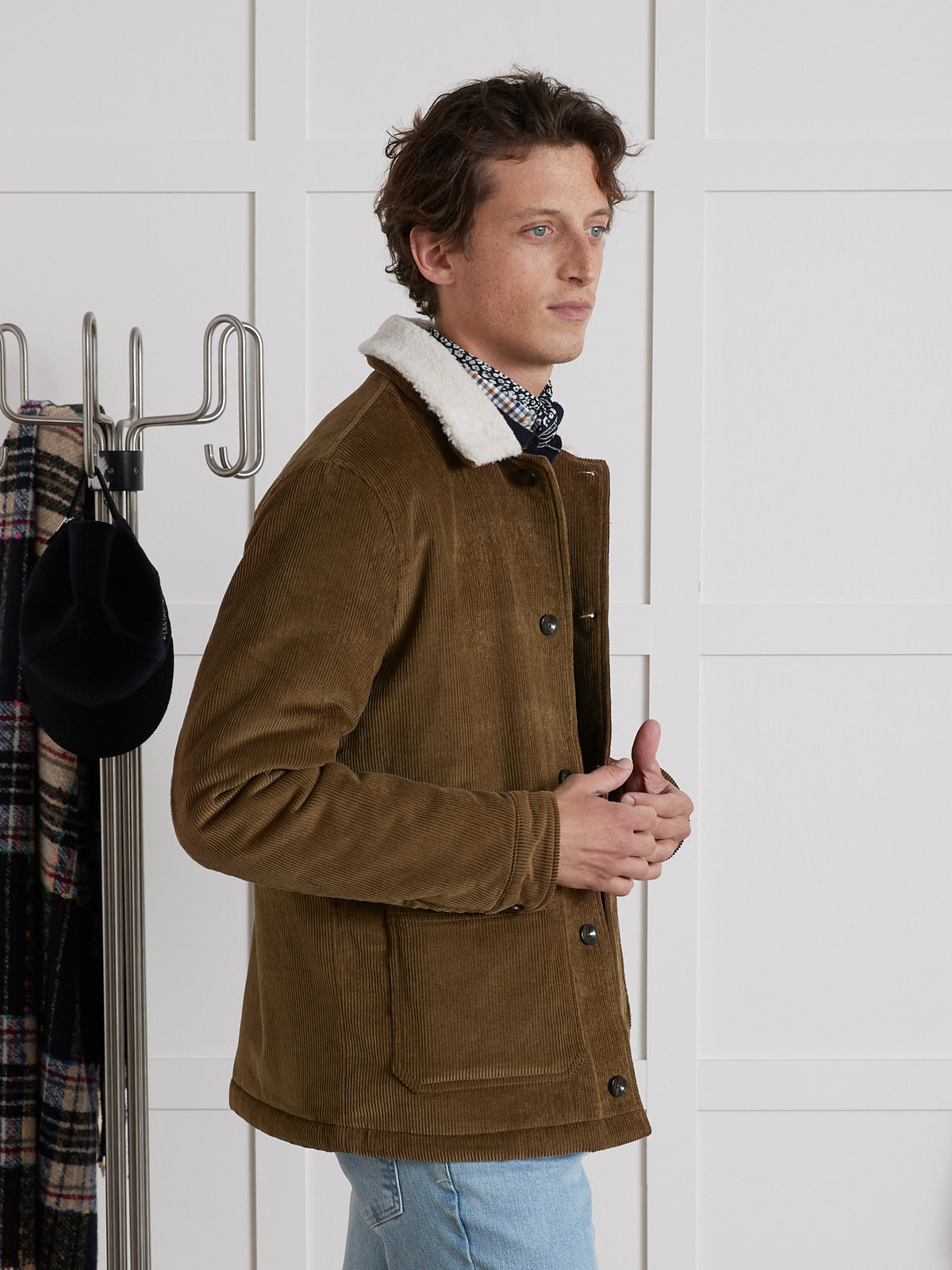 Veste worker velours col sherpa homme