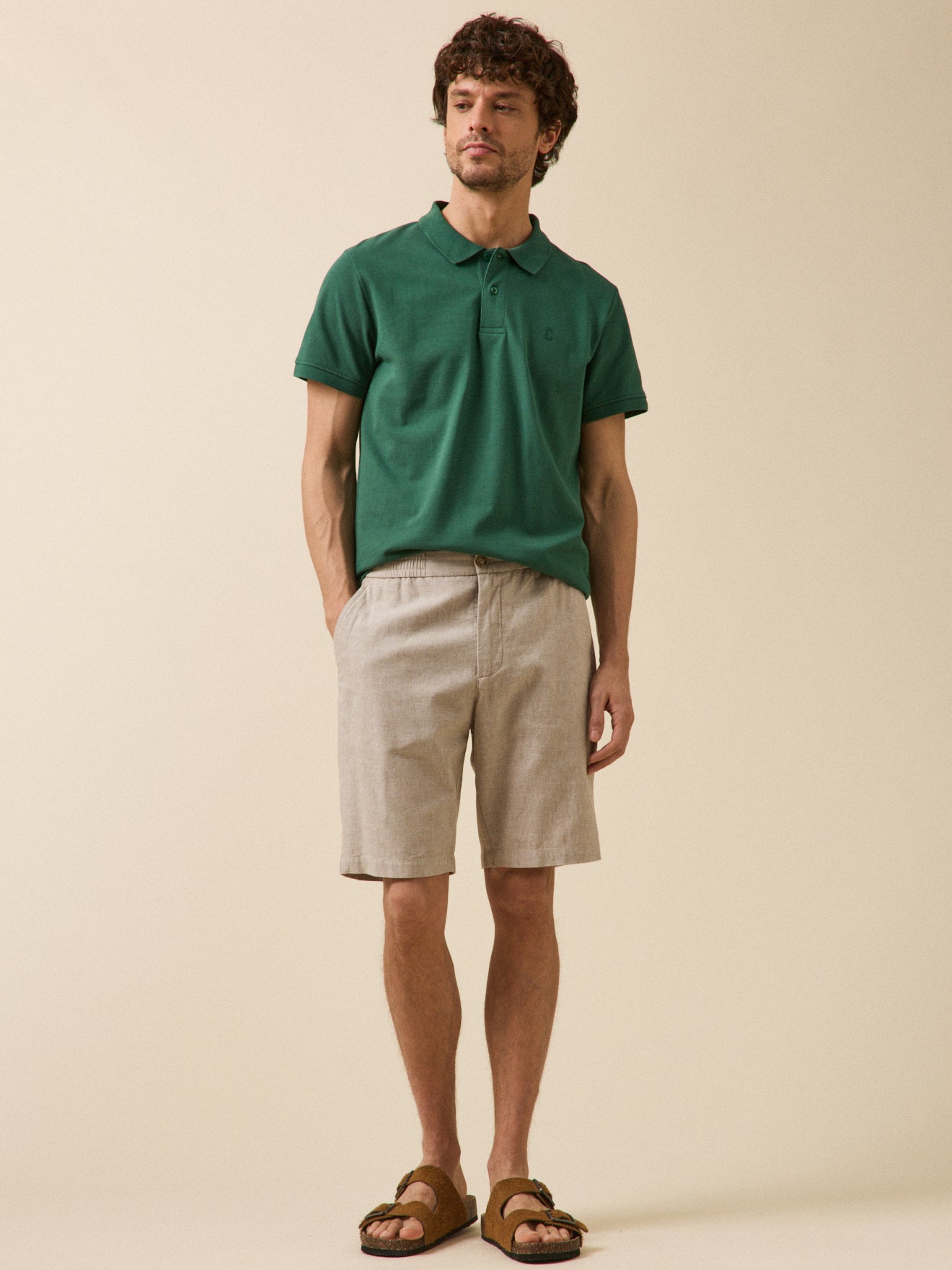 Herren-Bermudas aus Baumwolle und Leinen mit Stretch-Anteil mit Elastikbund