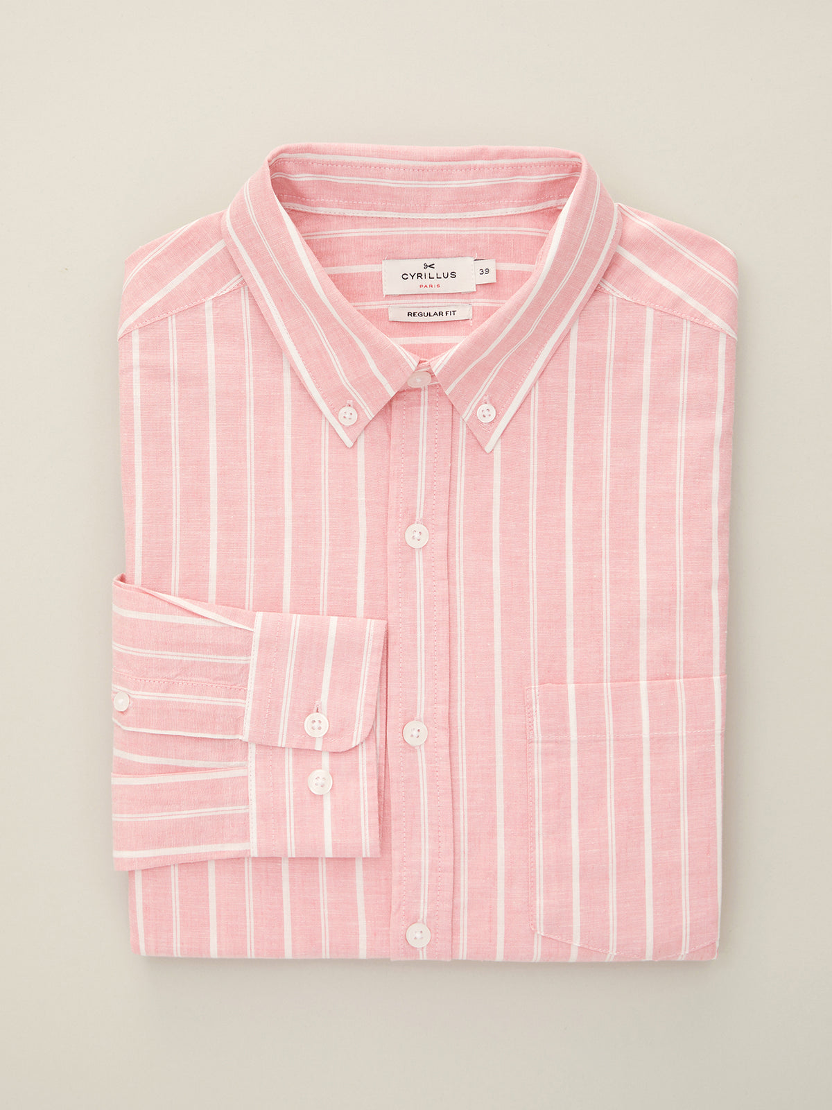 Chemise Regular Fit rayée coton et lin homme