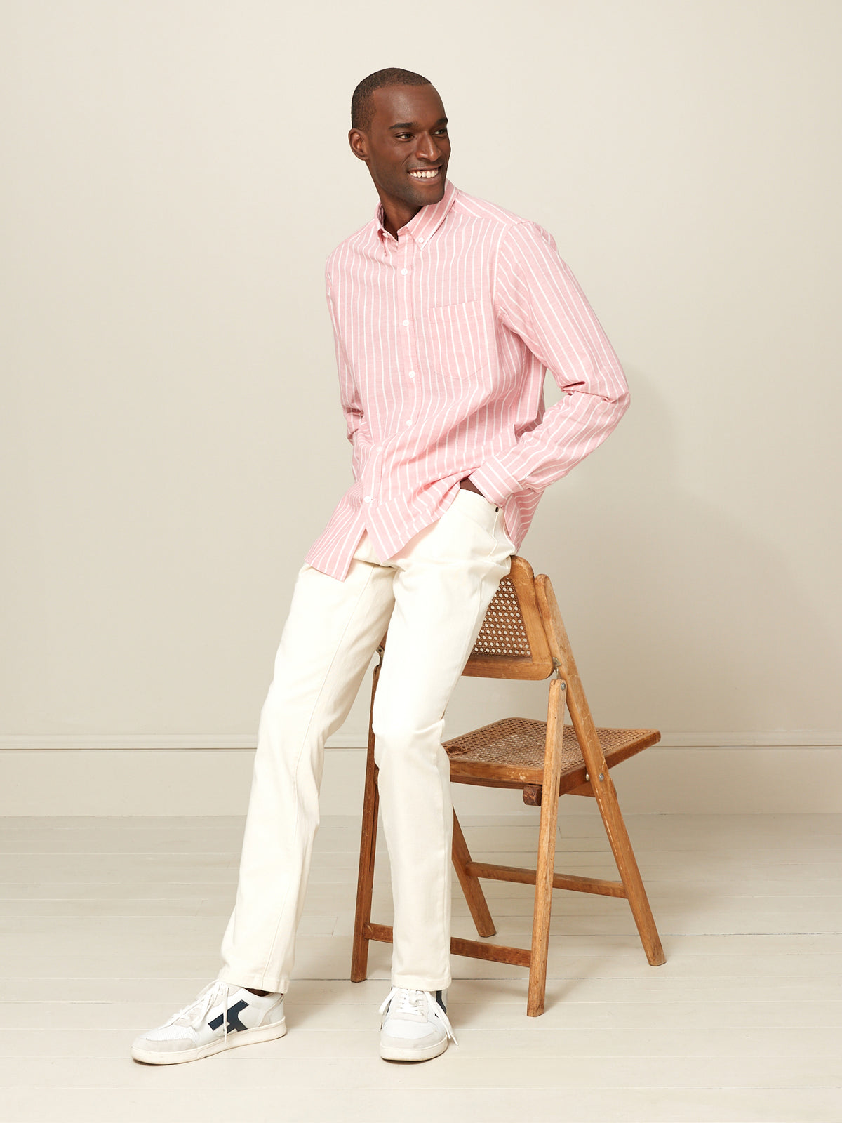 Chemise Regular Fit rayée coton et lin homme