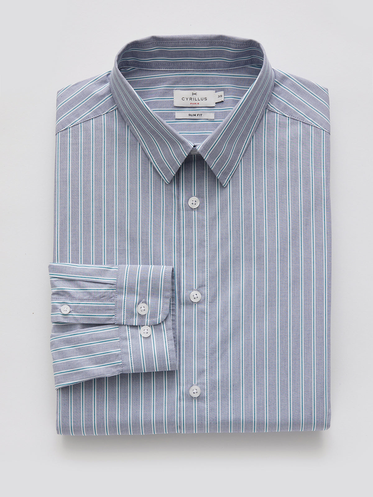 Dreifarbig gestreiftes Slim Fit Herrenhemd