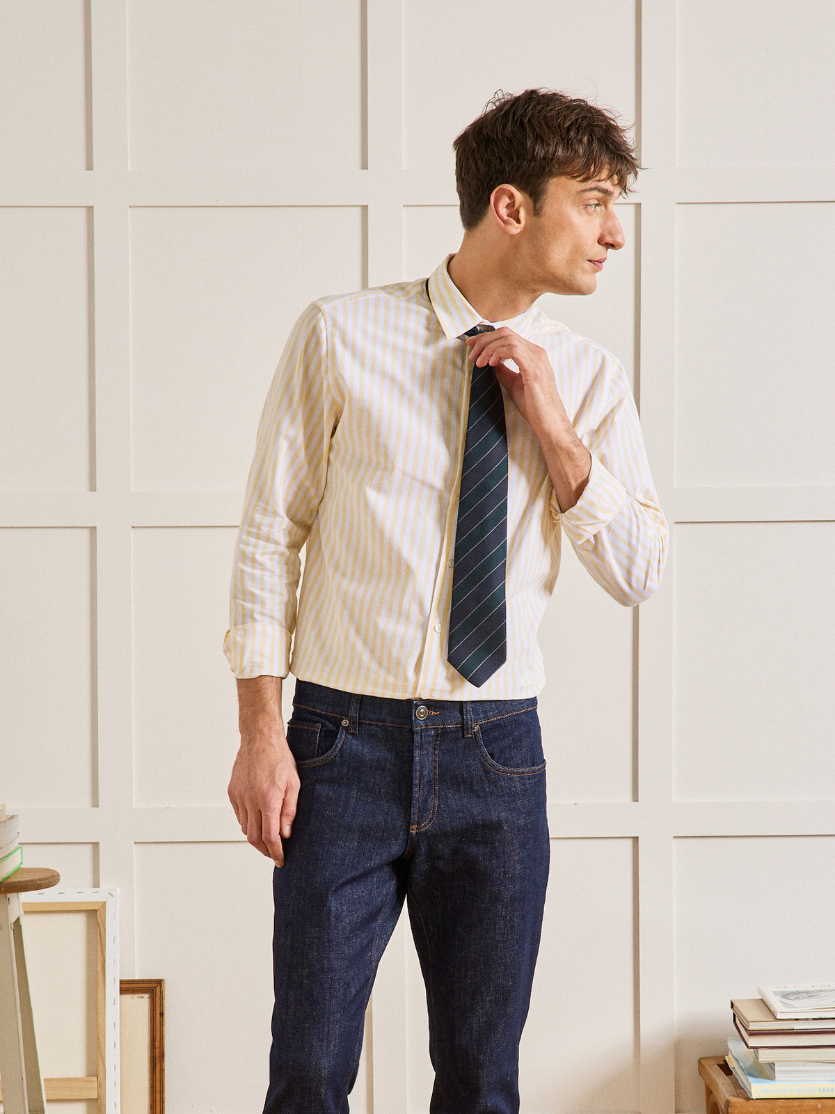 Chemise rayée coton et lin Regular Fit homme