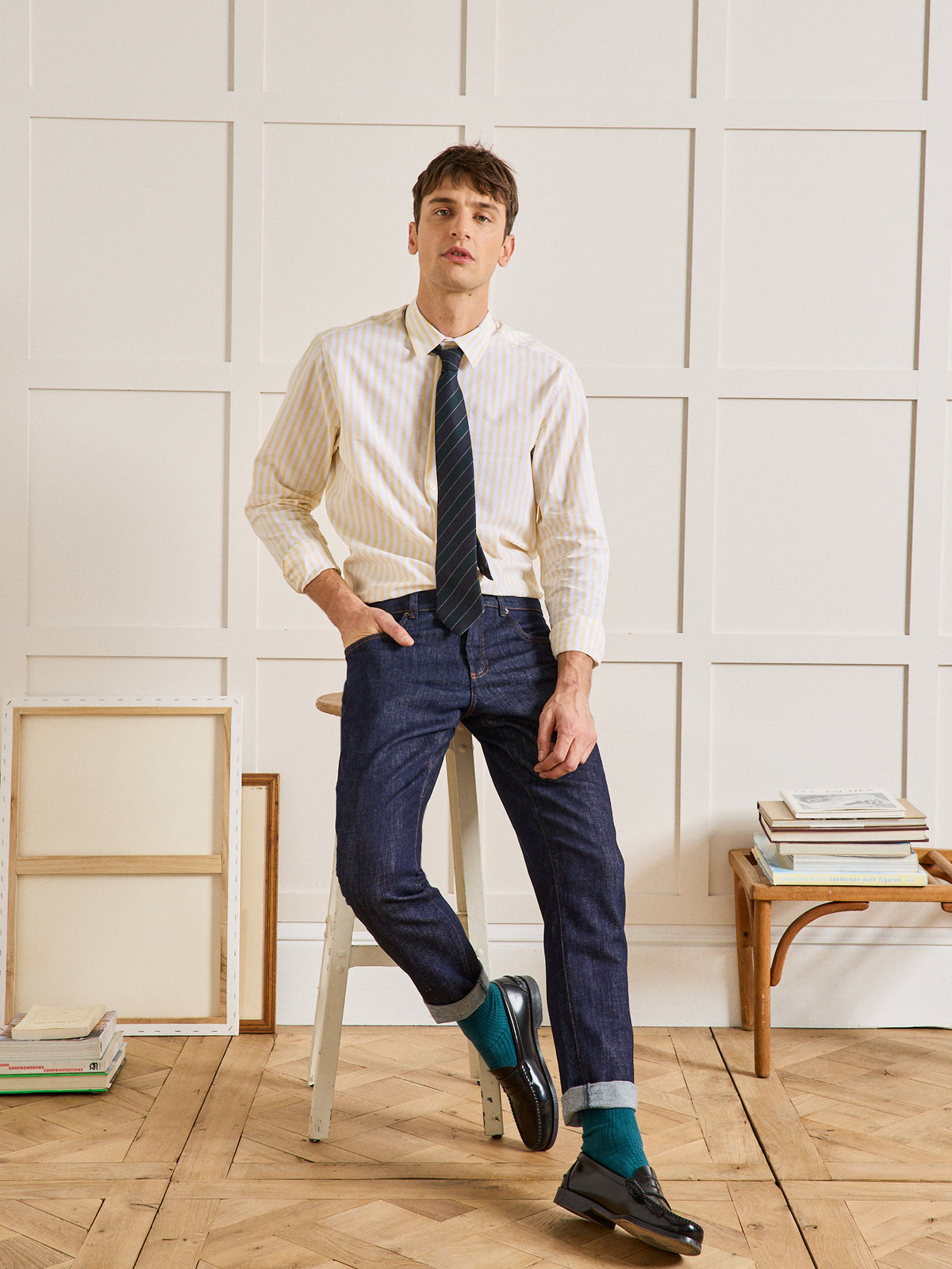 Chemise rayée coton et lin Regular Fit homme