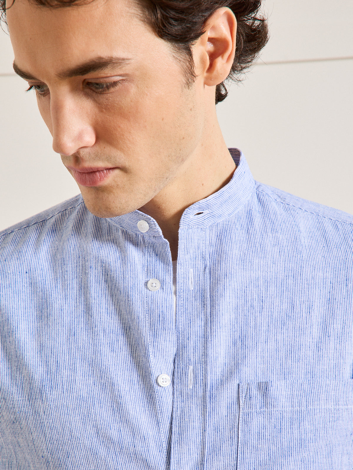 Chemise col mao Slim Fit homme coton et lin