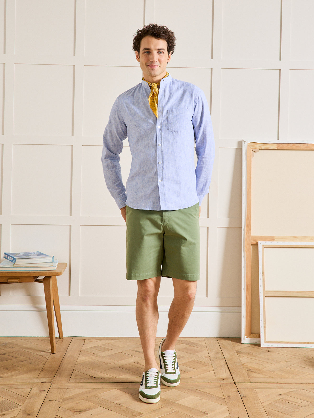 Chemise col mao Slim Fit homme coton et lin