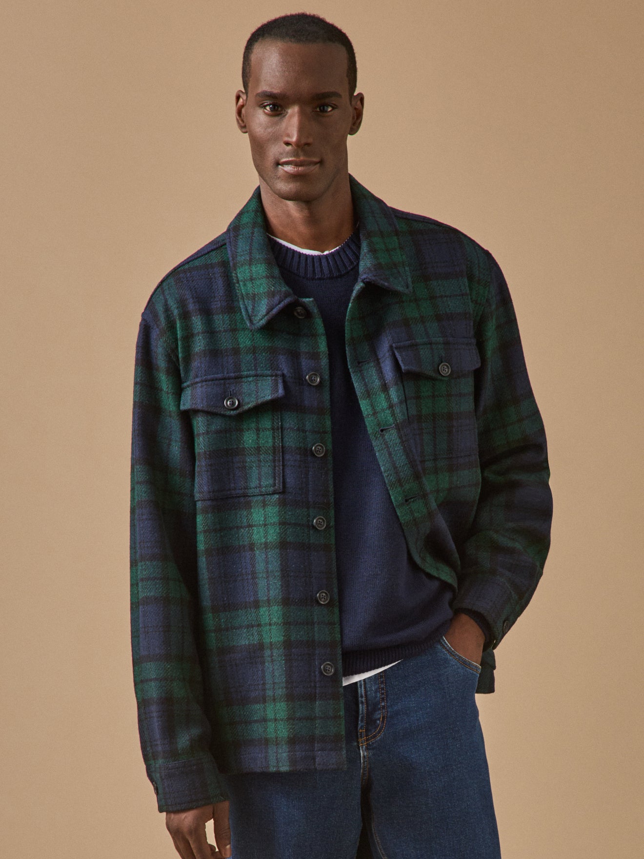 Herren-Tartan-Überhemd aus Wolle