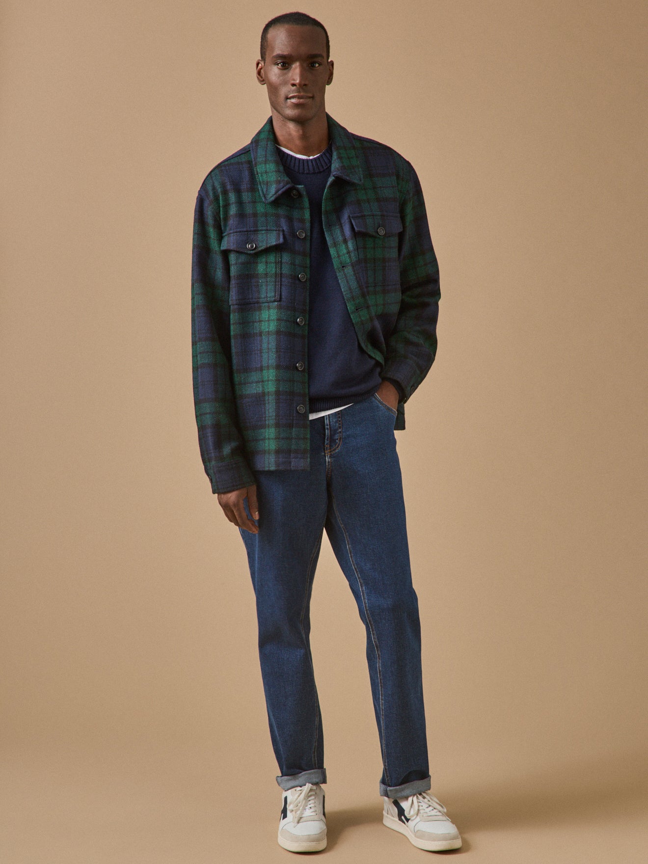 Herren-Tartan-Überhemd aus Wolle