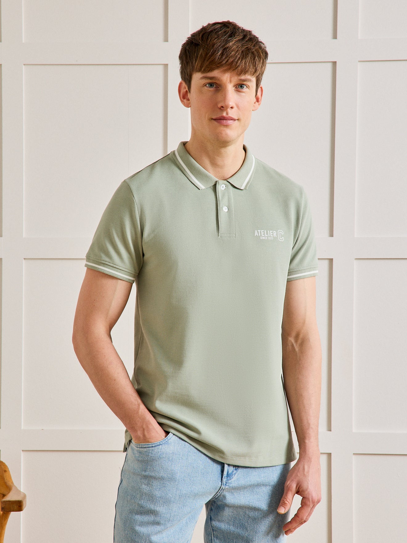 Polo bicolore maille piquée homme coton biologique