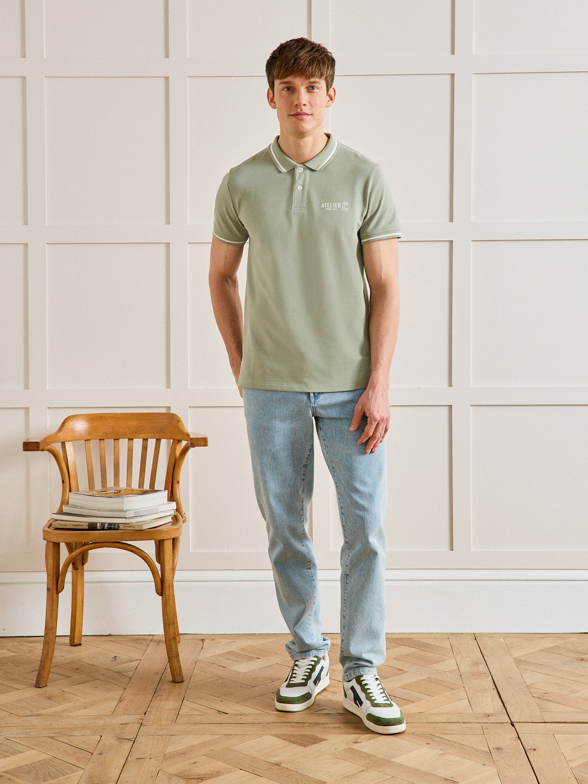 Zweifarbiges Herren-Poloshirt aus Pikee aus Bio-Baumwolle