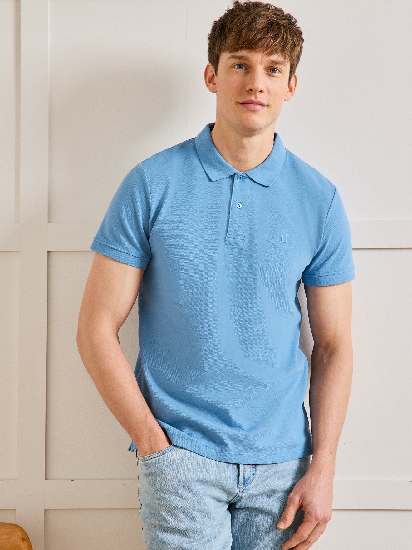 Einfarbiges Herren-Poloshirt aus Pikee aus Bio-Baumwolle