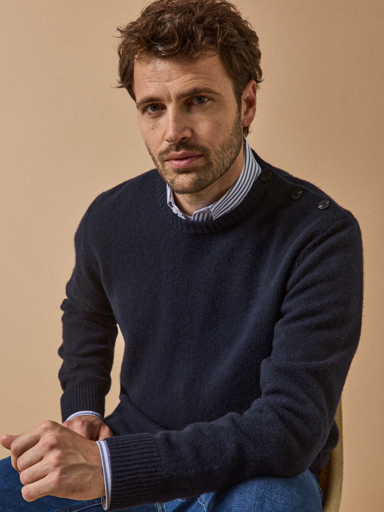 Pull boutonné laine mérinos homme