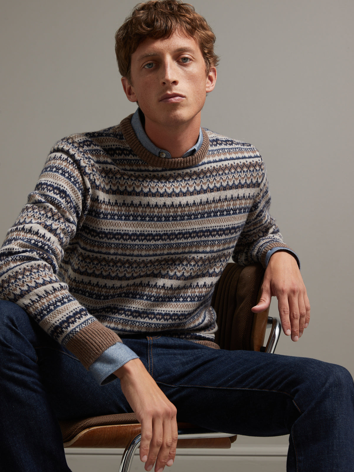 Herrenpullover mit rundem Halsausschnitt mit Jacquard