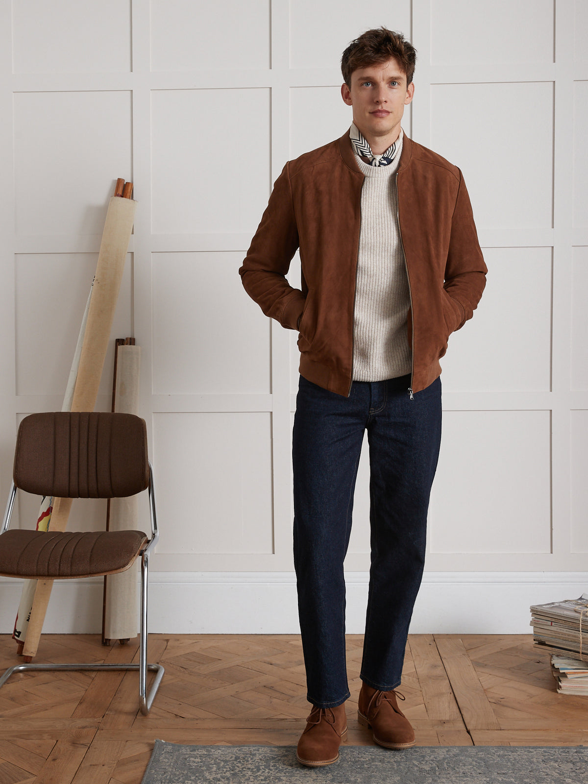 Pull col rond maille côtelée homme