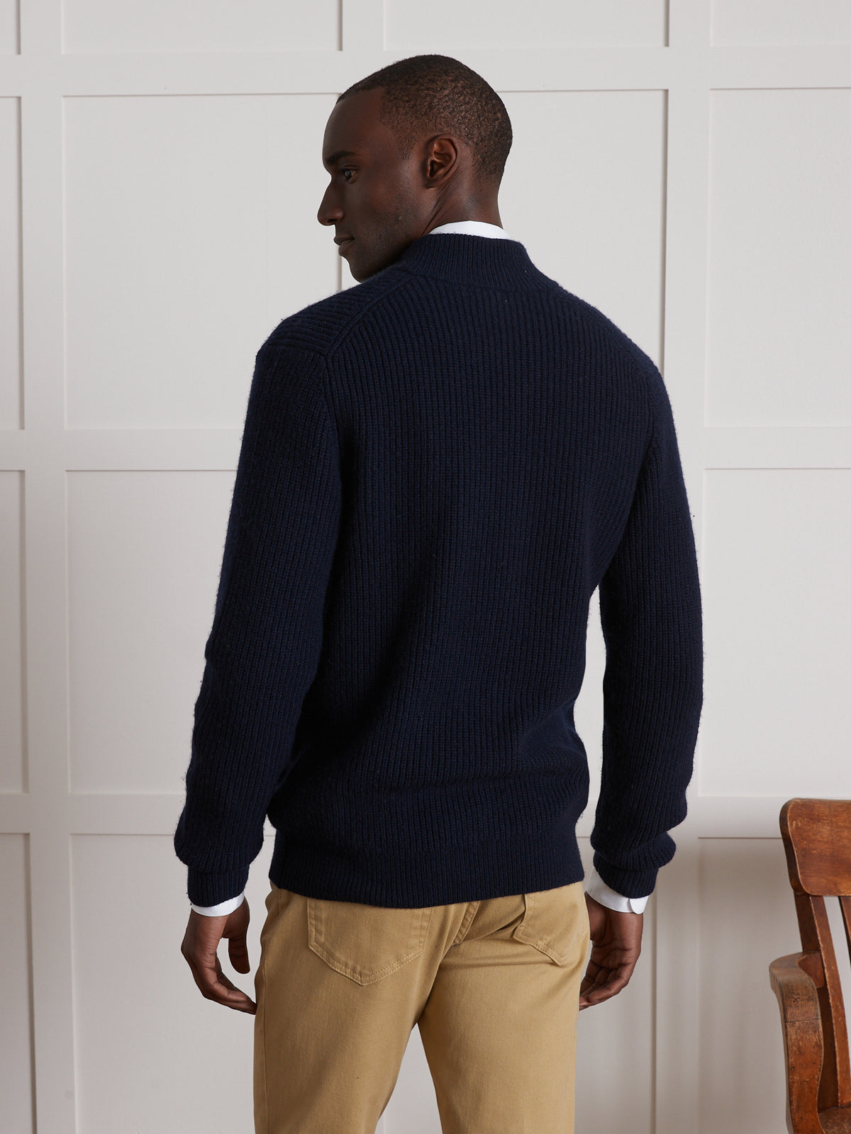 Cardigan col montant maille côtelée homme
