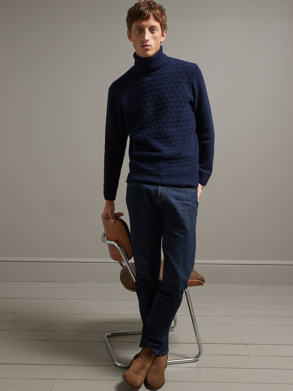 Pull col roulé torsades homme