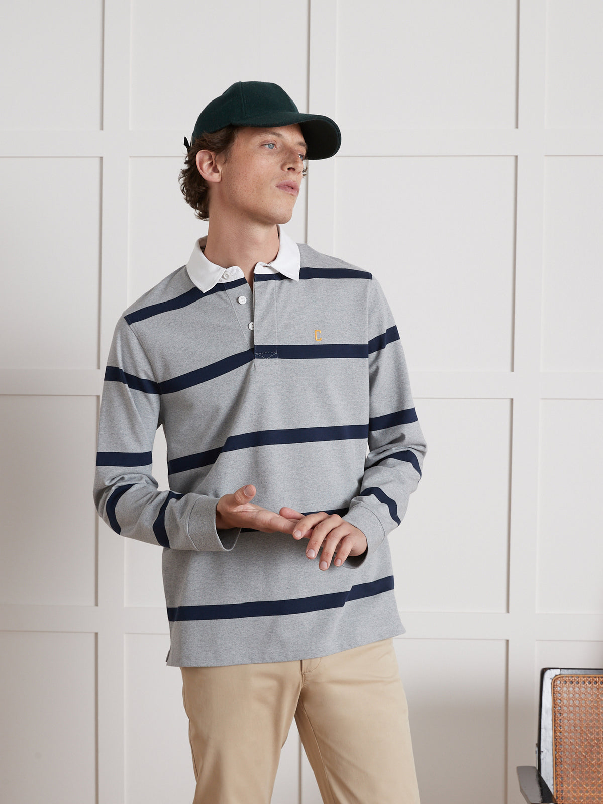 Pull rayé col polo homme - coton biologique
