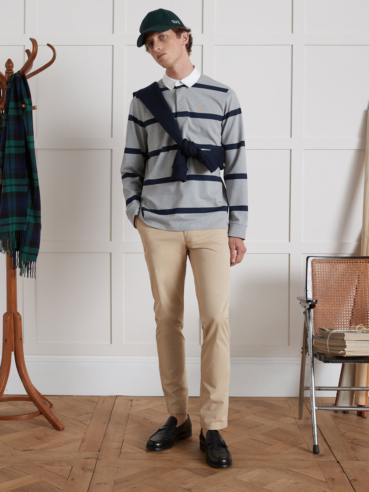 Pull rayé col polo homme - coton biologique
