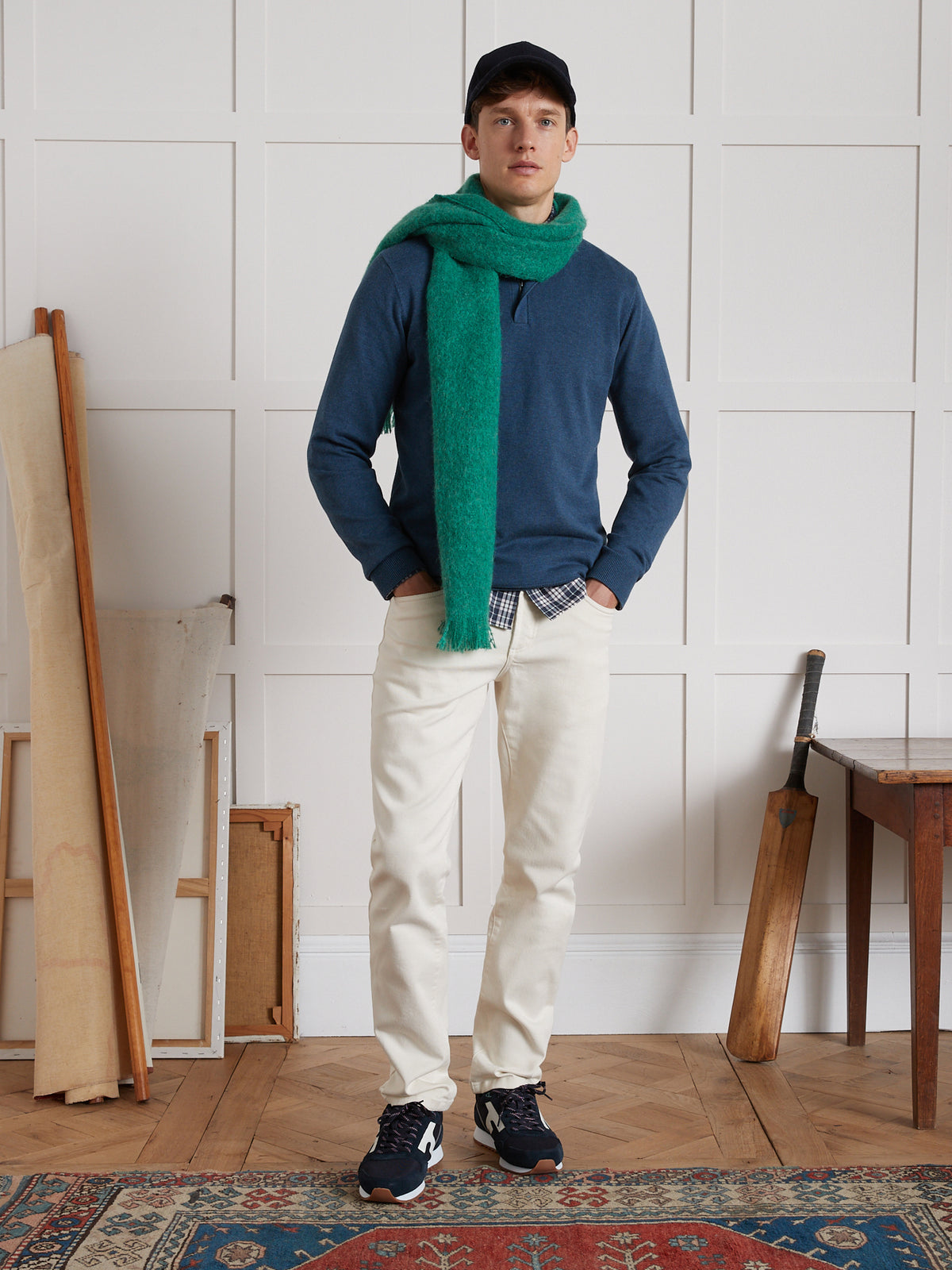 Herrenpullover mit Stehkragen aus Baumwolle, Seide und Cashmere
