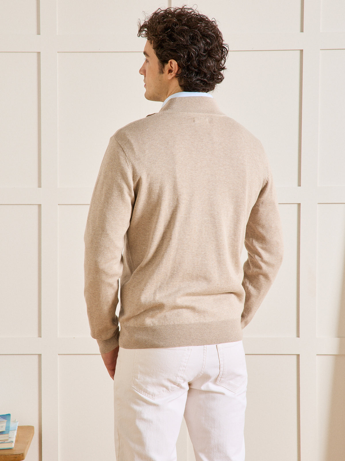 Herrenpullover mit Stehkragen aus Baumwolle, Seide und Cashmere