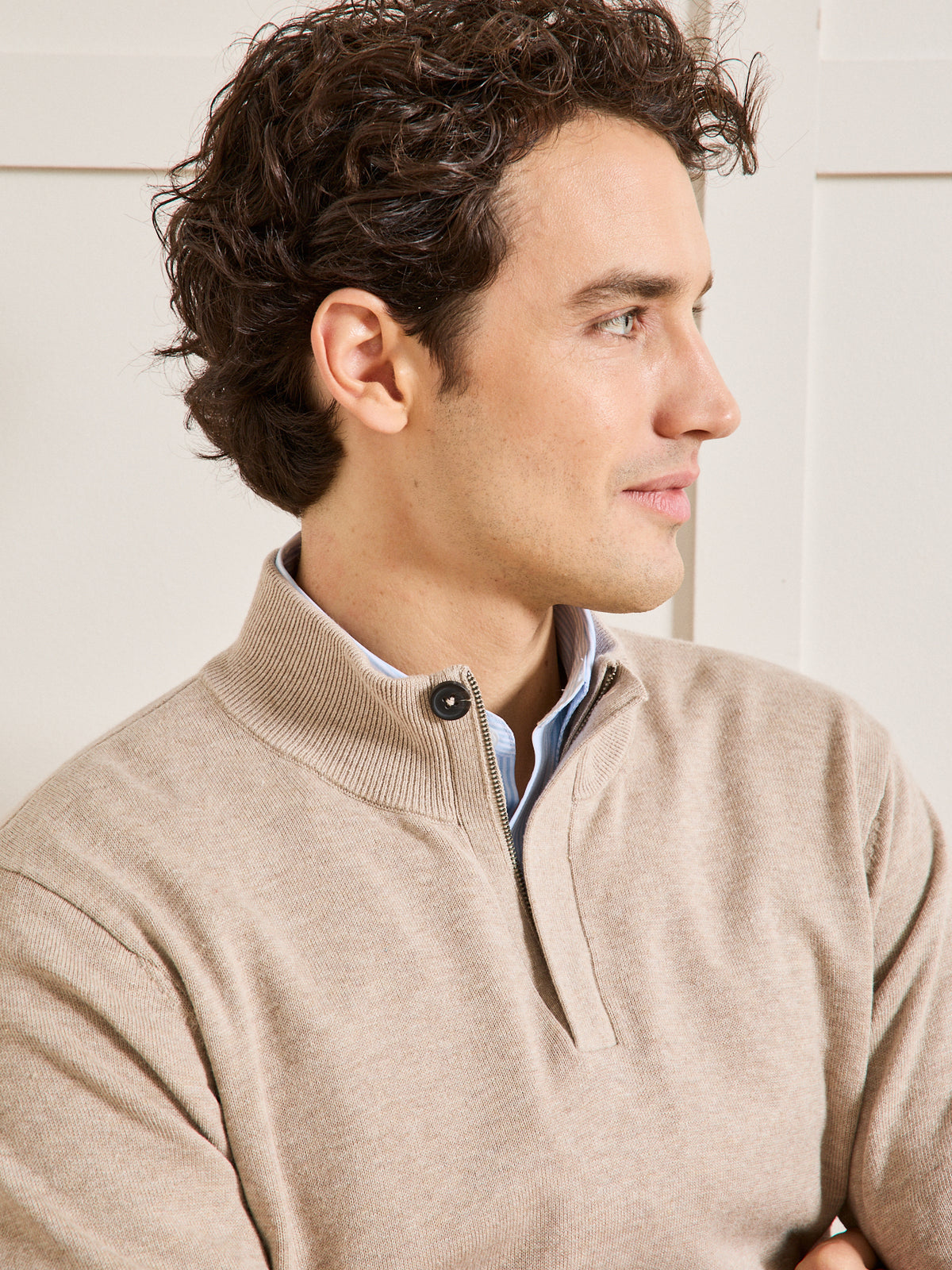 Herrenpullover mit Stehkragen aus Baumwolle, Seide und Cashmere