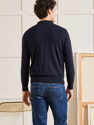 Pull col polo homme coton, soie et cachemire