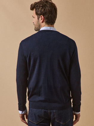 Pull fin col rond laine mérinos homme