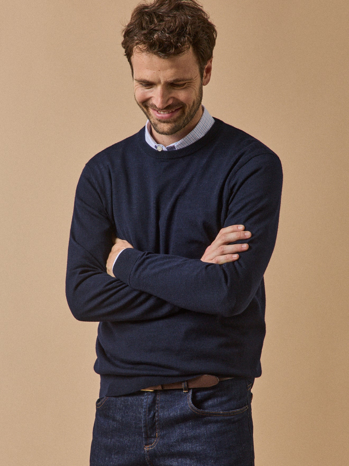 Pull fin col rond laine mérinos homme