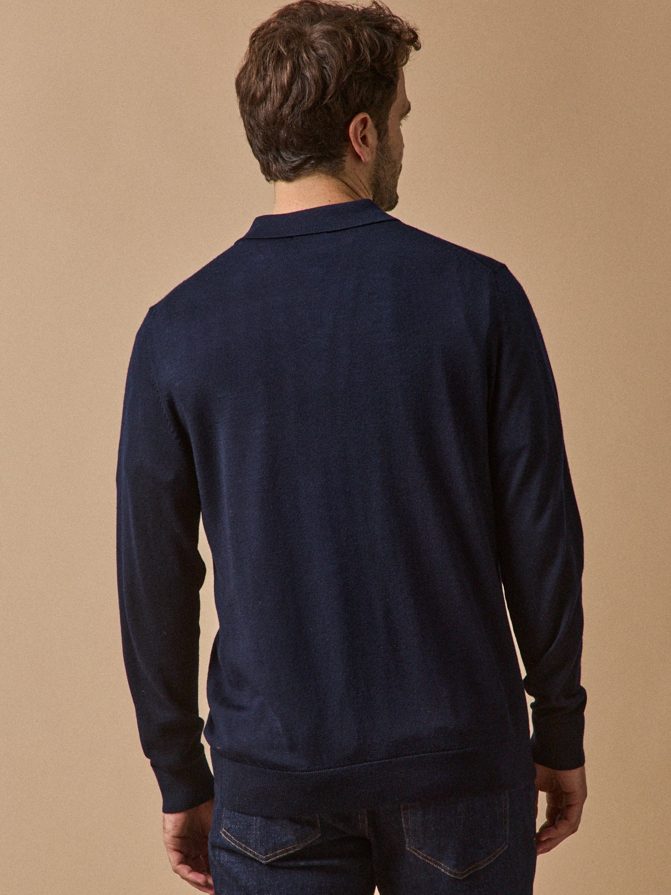 Pull fin col polo laine mérinos homme