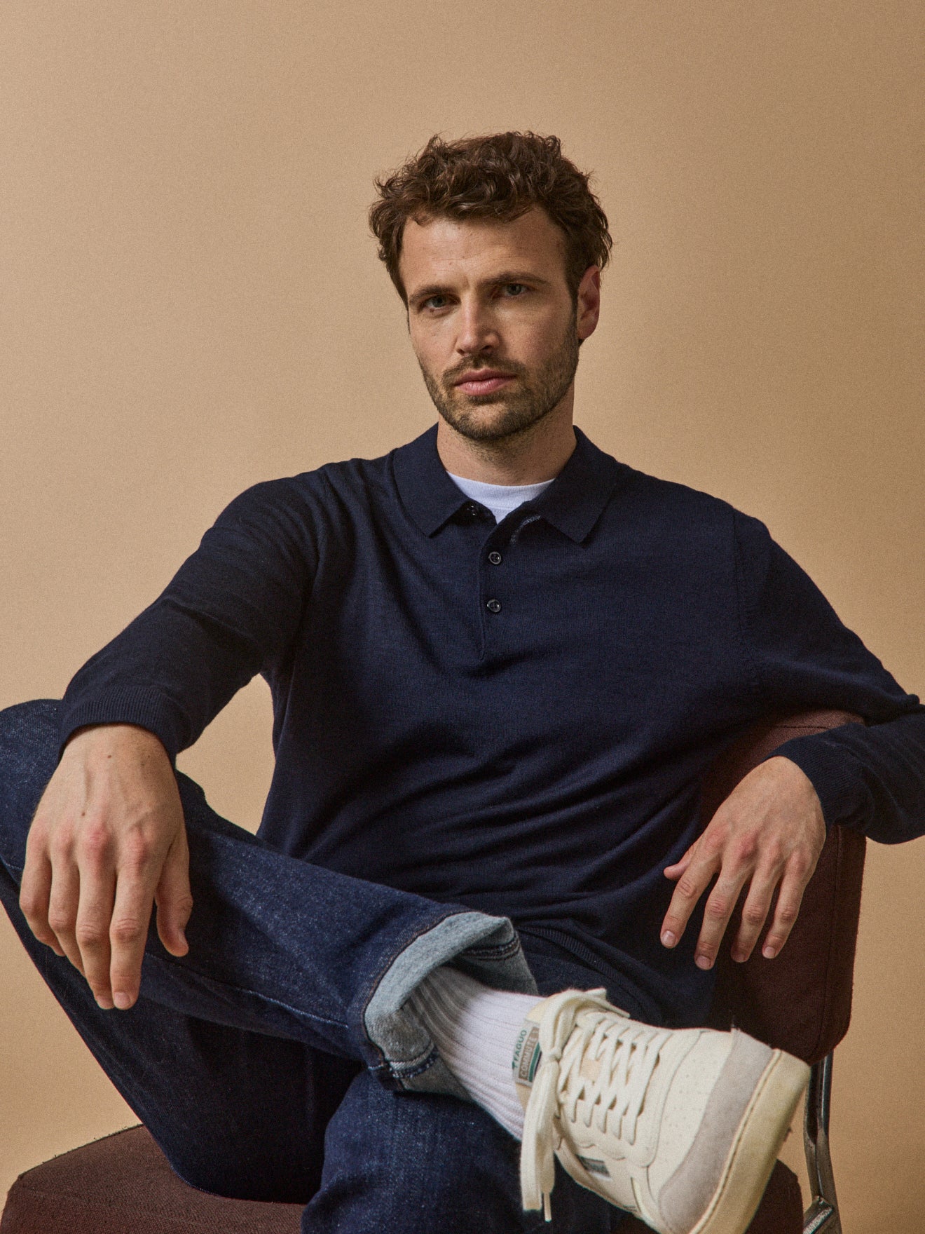 Pull fin col polo laine mérinos homme