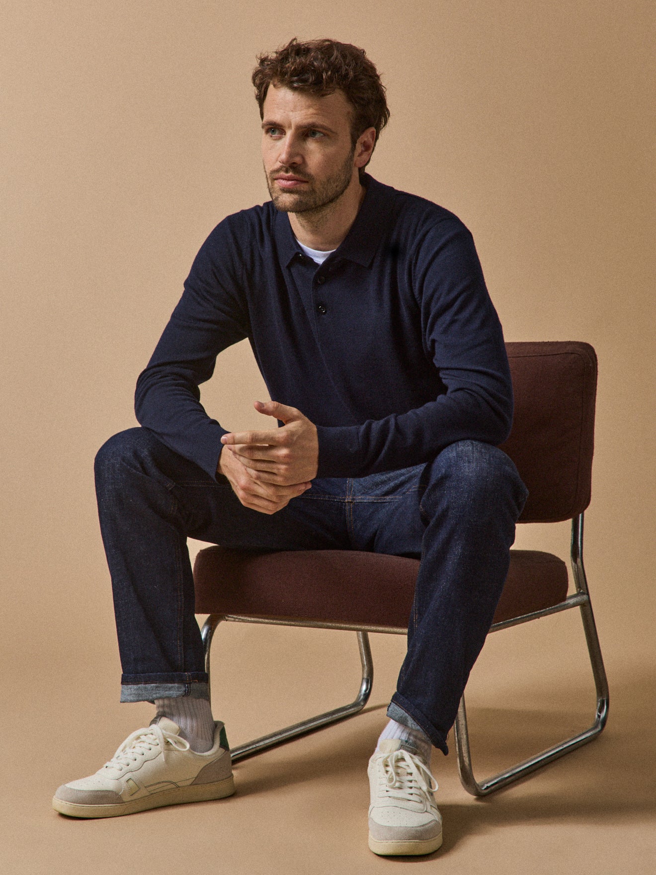 Pull fin col polo laine mérinos homme