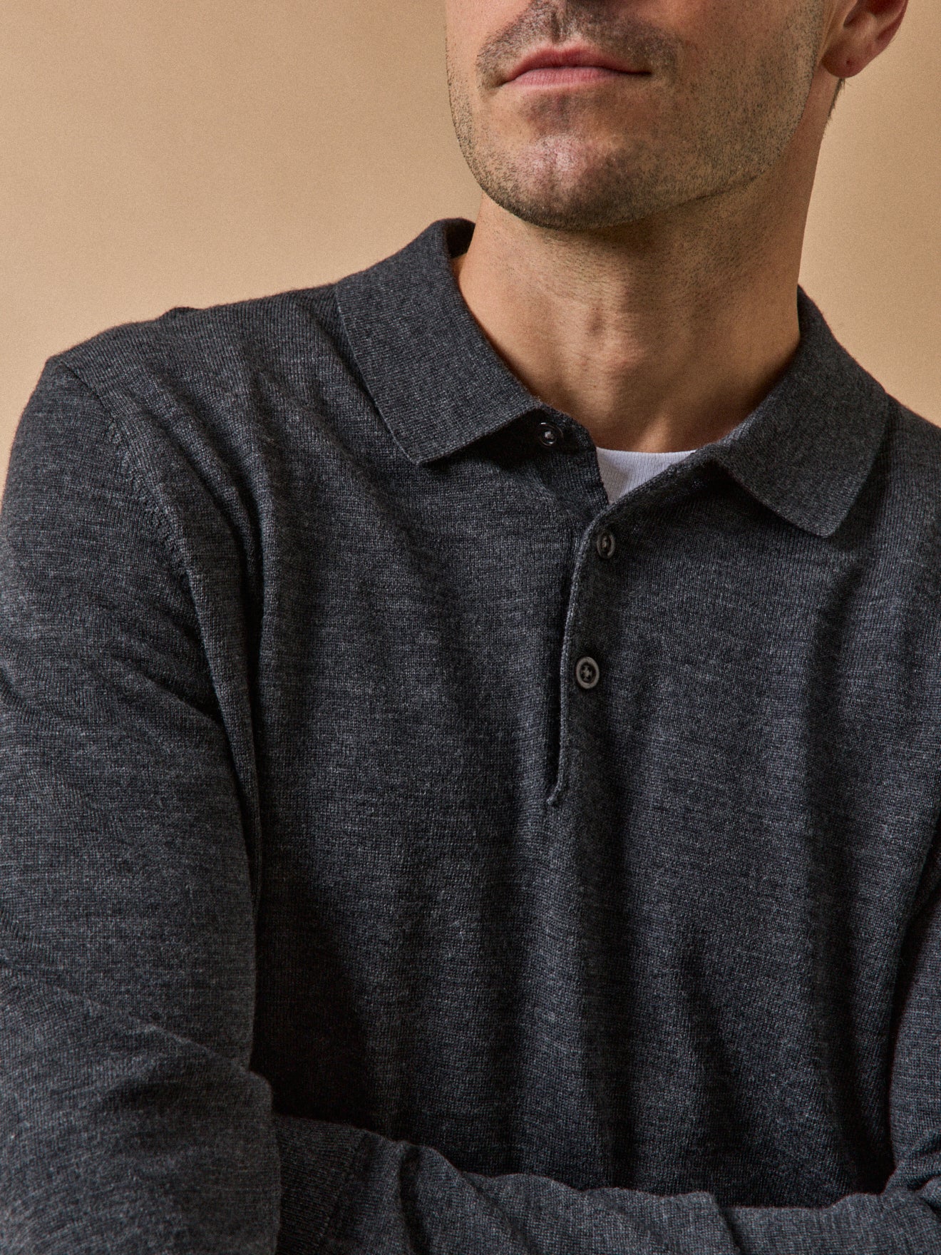 Pull fin col polo laine mérinos homme