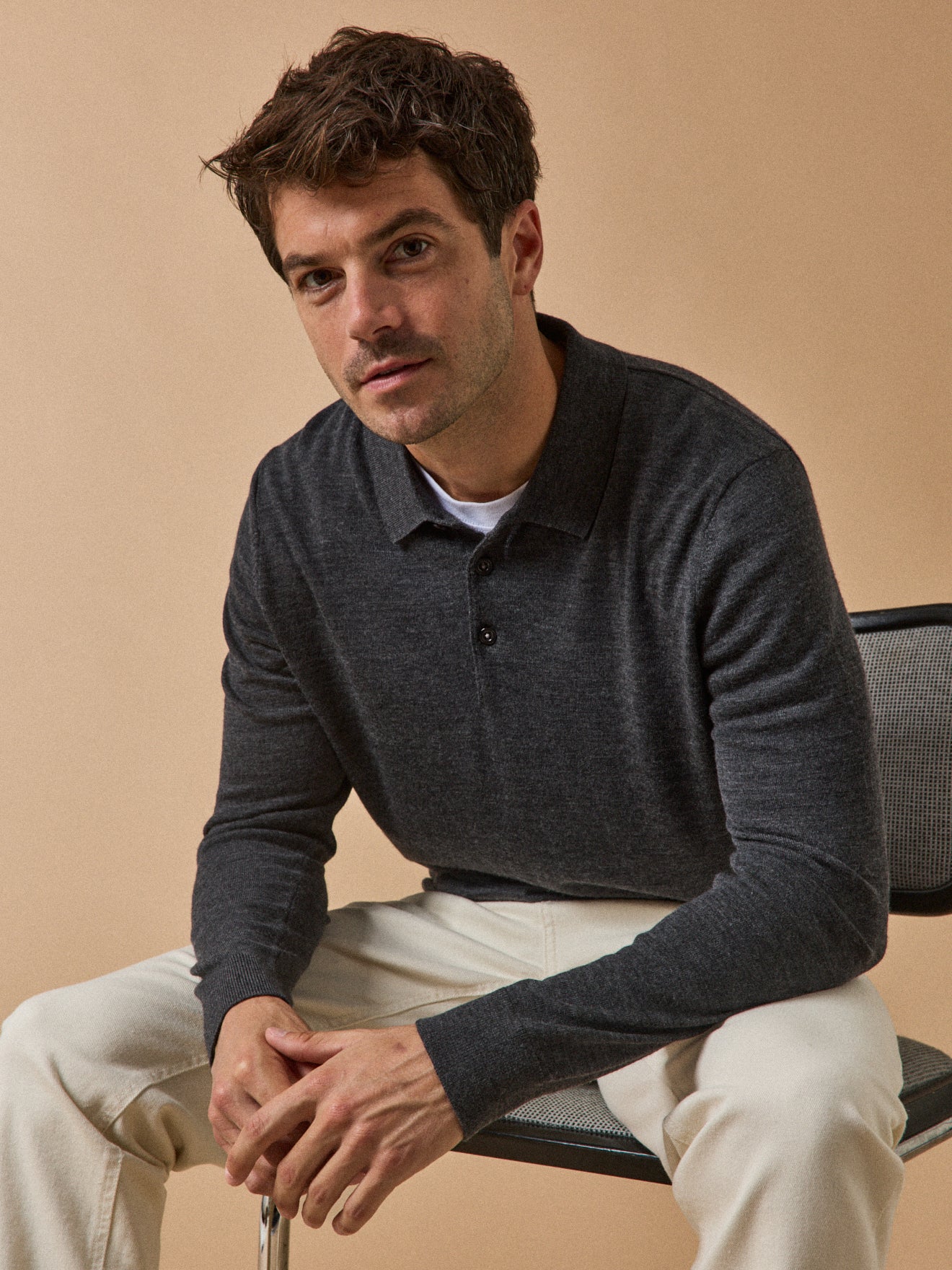 Pull fin col polo laine mérinos homme