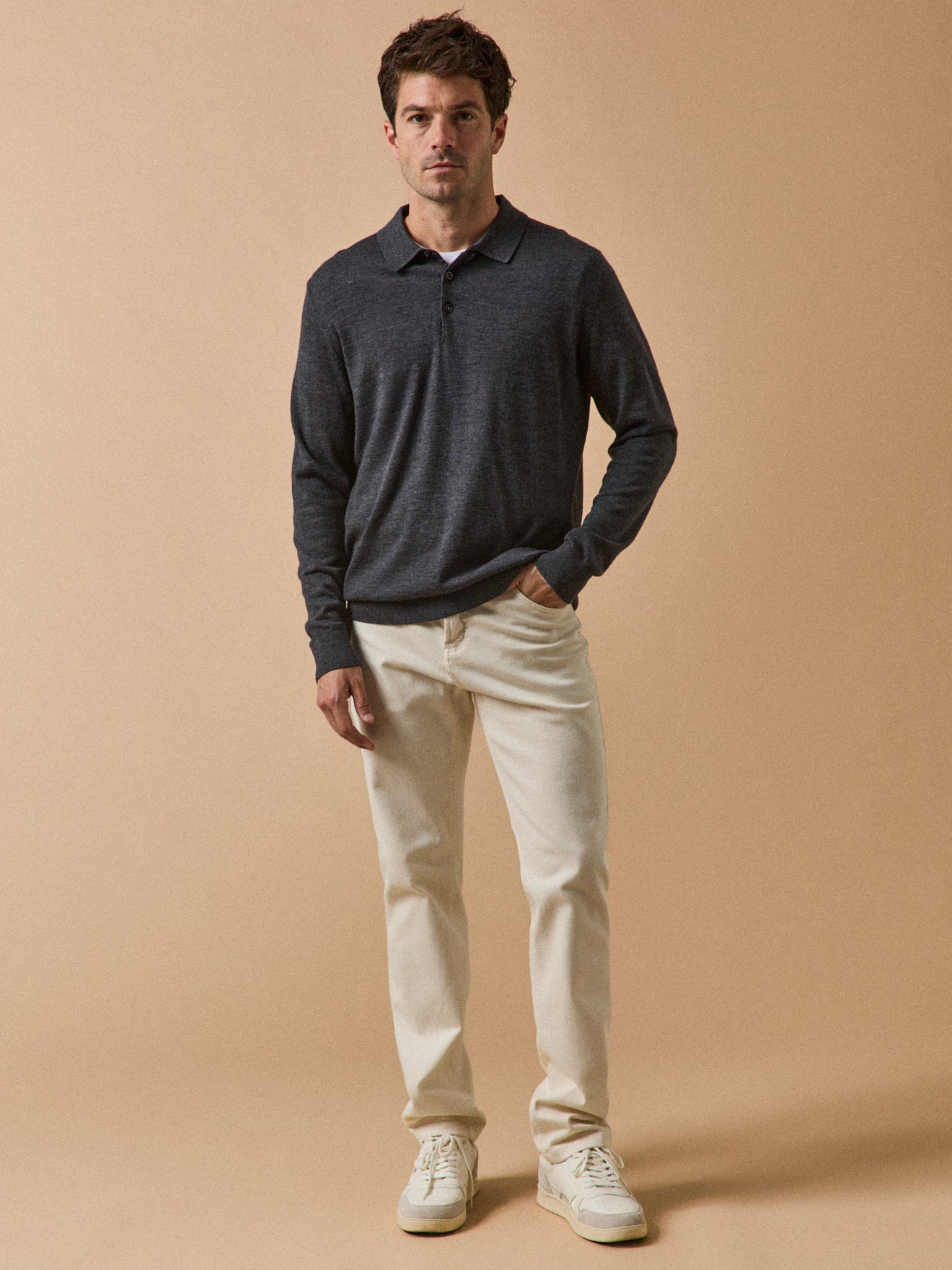 Pull fin col polo laine mérinos homme