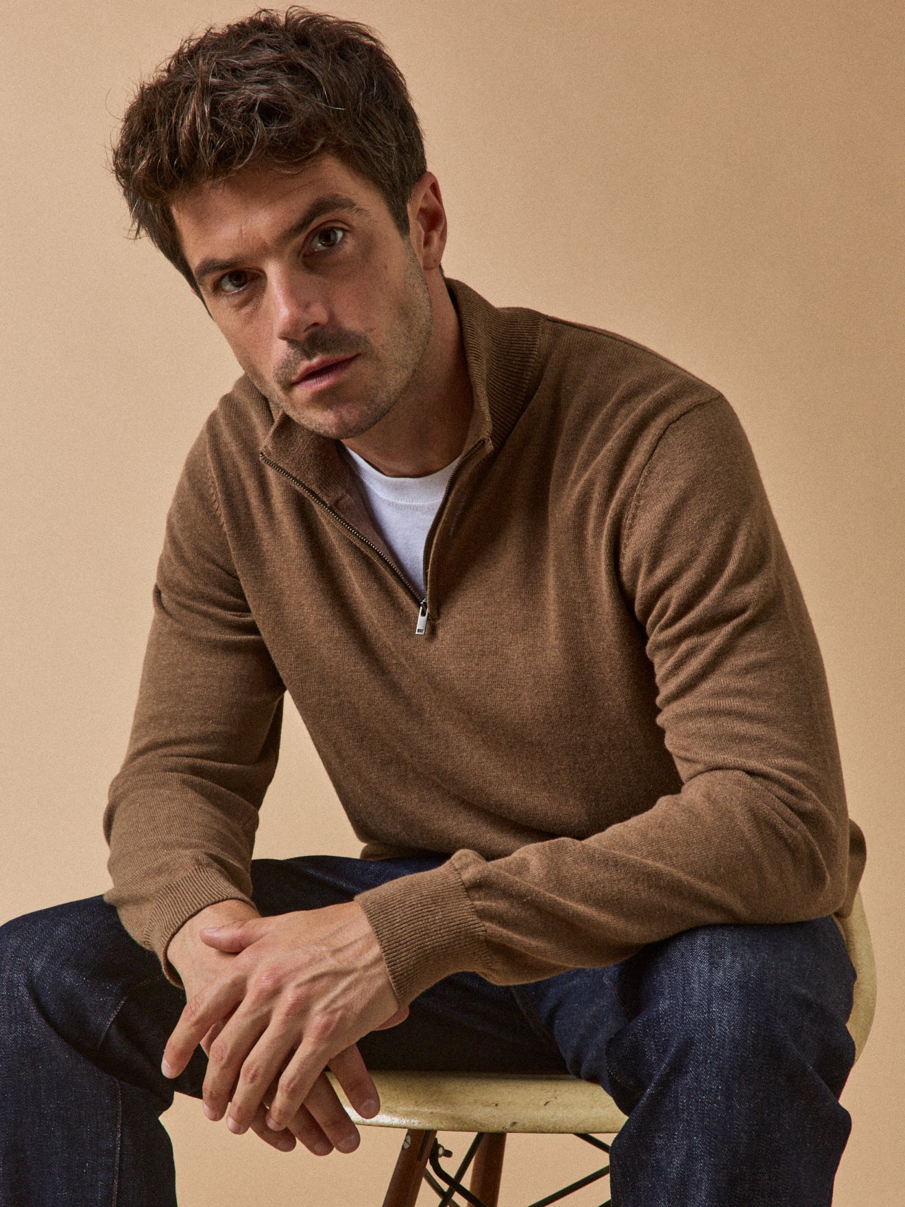 Damenpullover mit Stehkragen aus Bio-Baumwolle und Cashmere