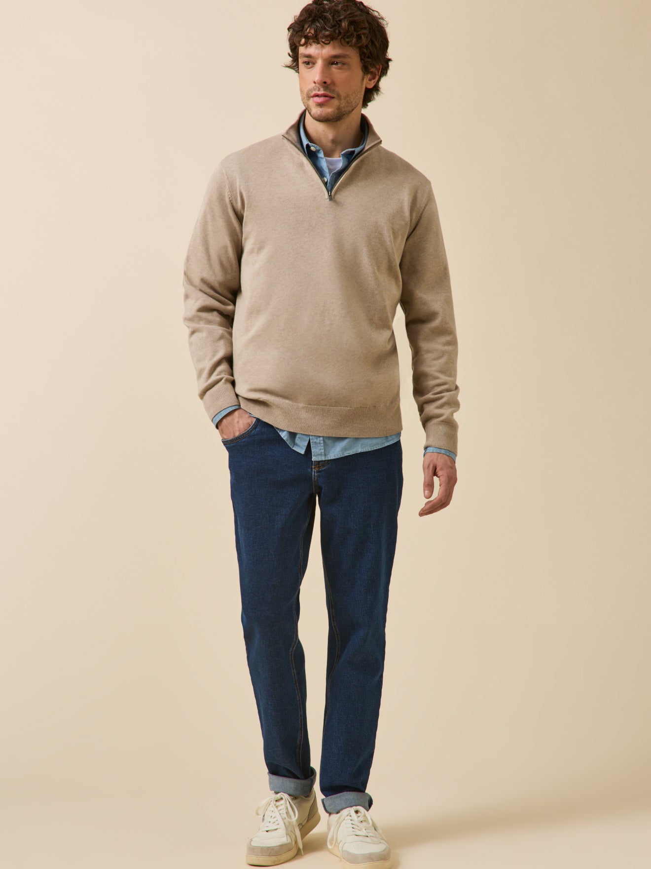 Pull col montant homme coton biologique et cachemire